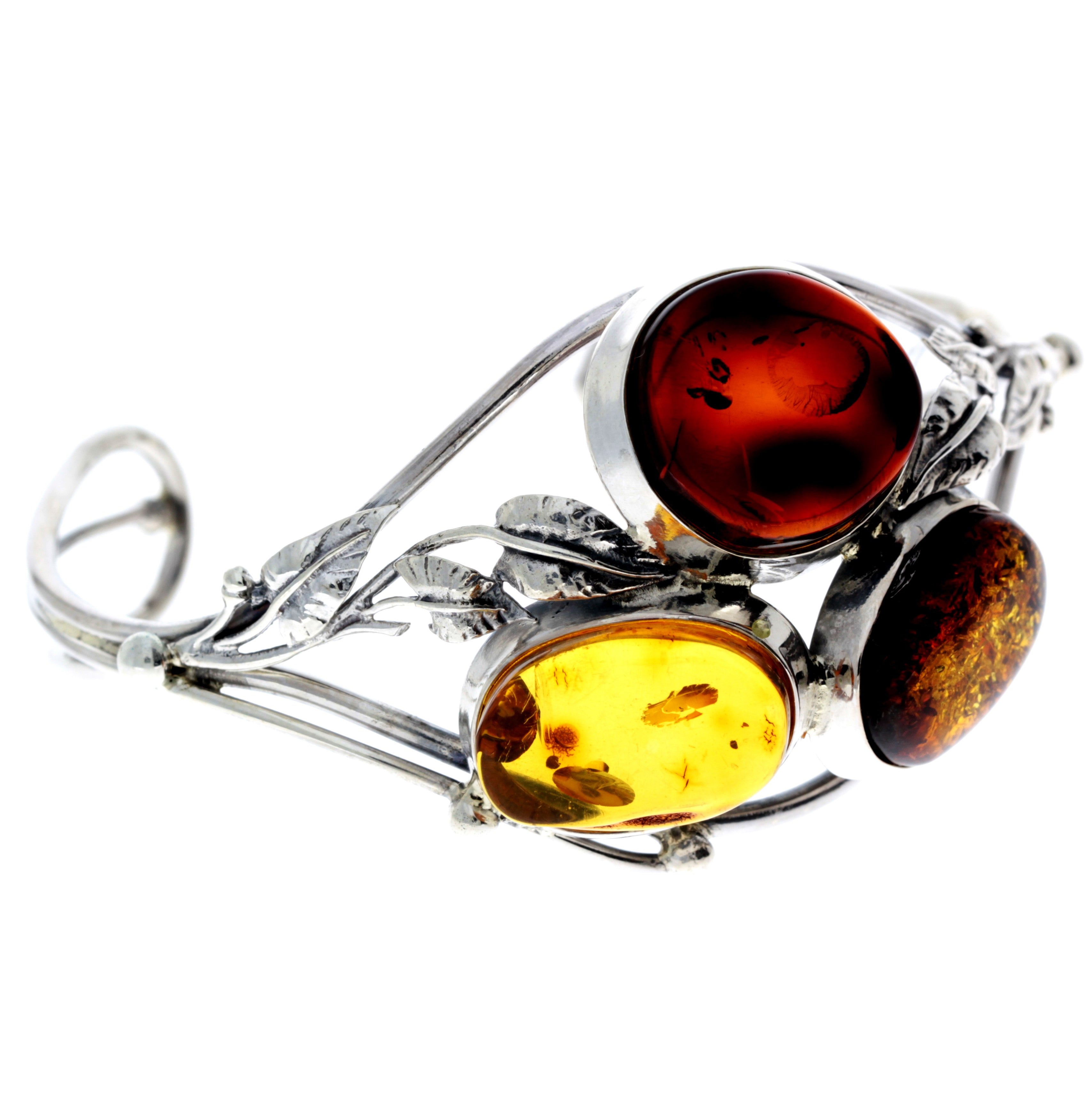 925 Sterling Silver & Genuine Cognac Baltic Amber Exclusive Bangle - BL0147