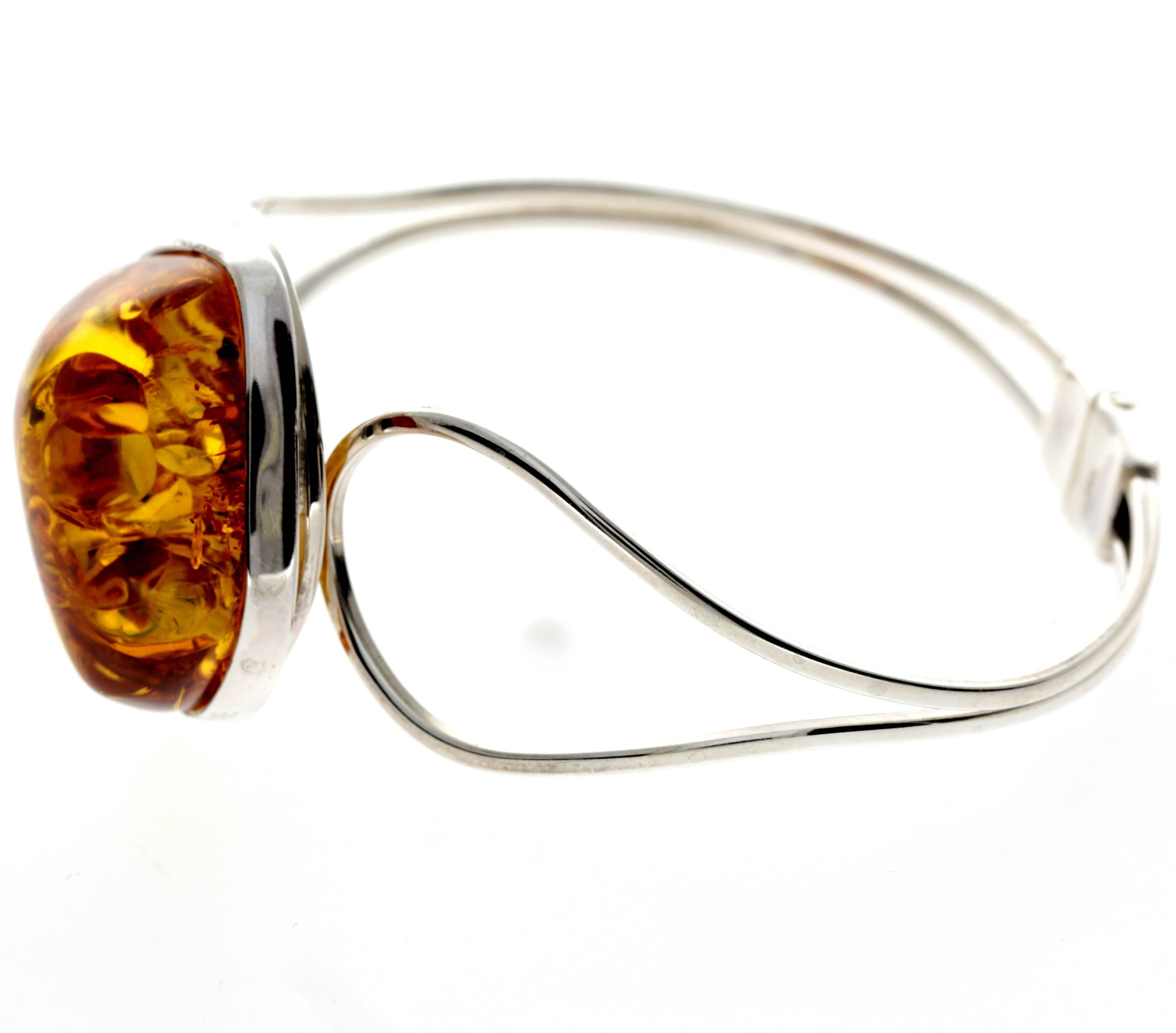925 Sterling Silver & Genuine Cognac Baltic Amber Exclusive Bangle - BL0154
