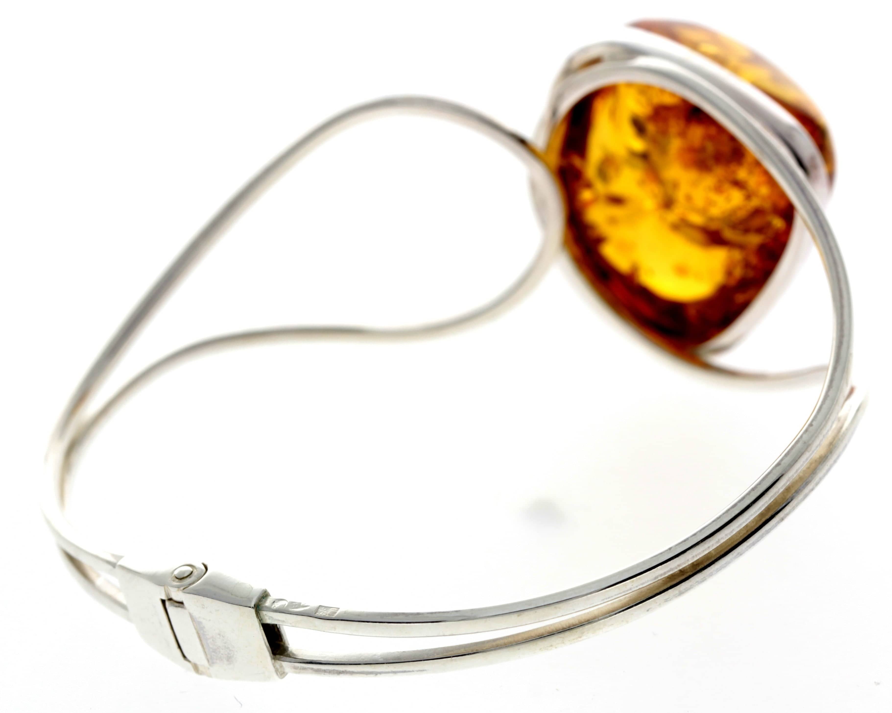 925 Sterling Silver & Genuine Cognac Baltic Amber Exclusive Bangle - BL0154