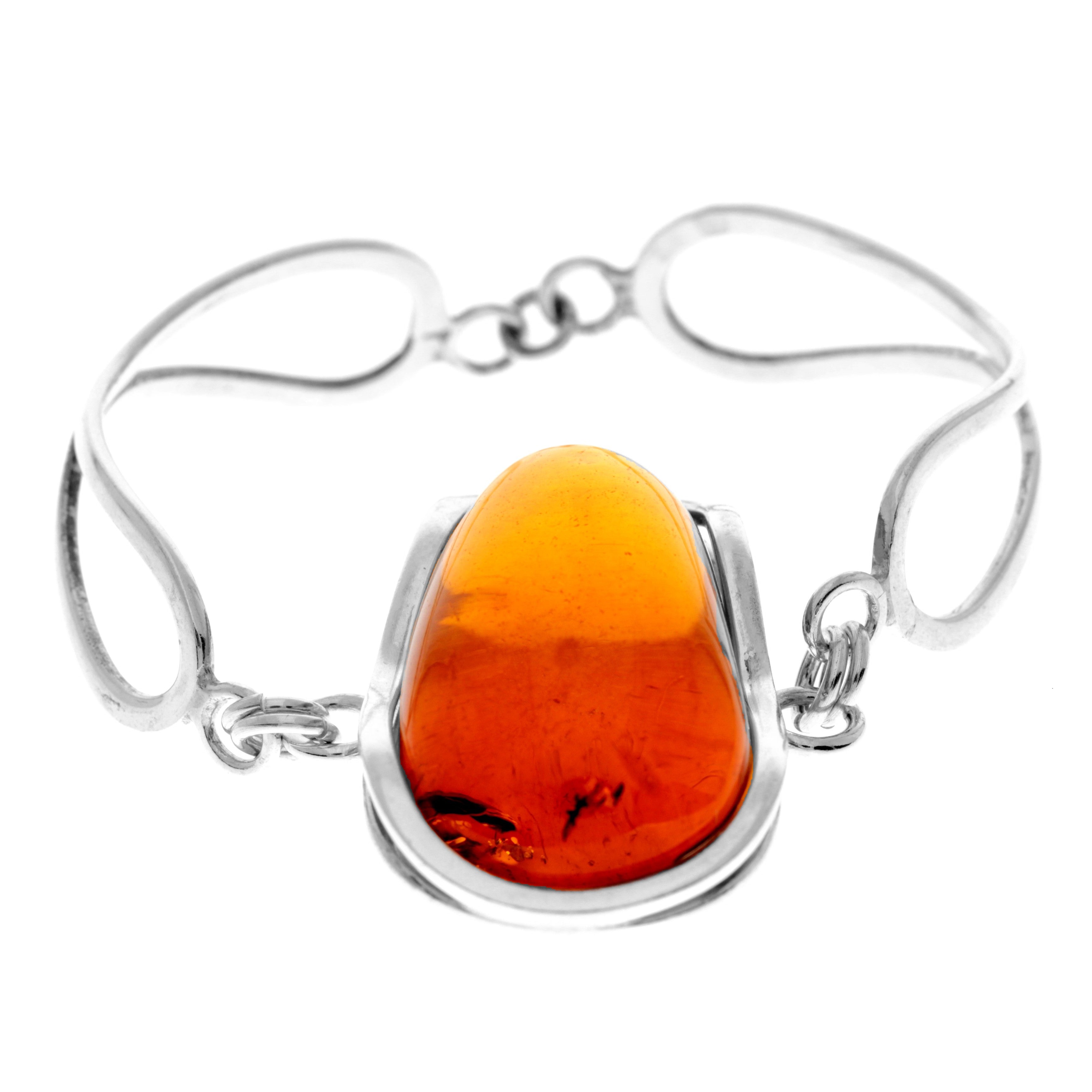 925 Sterling Silver & Genuine Cognac Baltic Amber Exclusive Bangle - BL0171