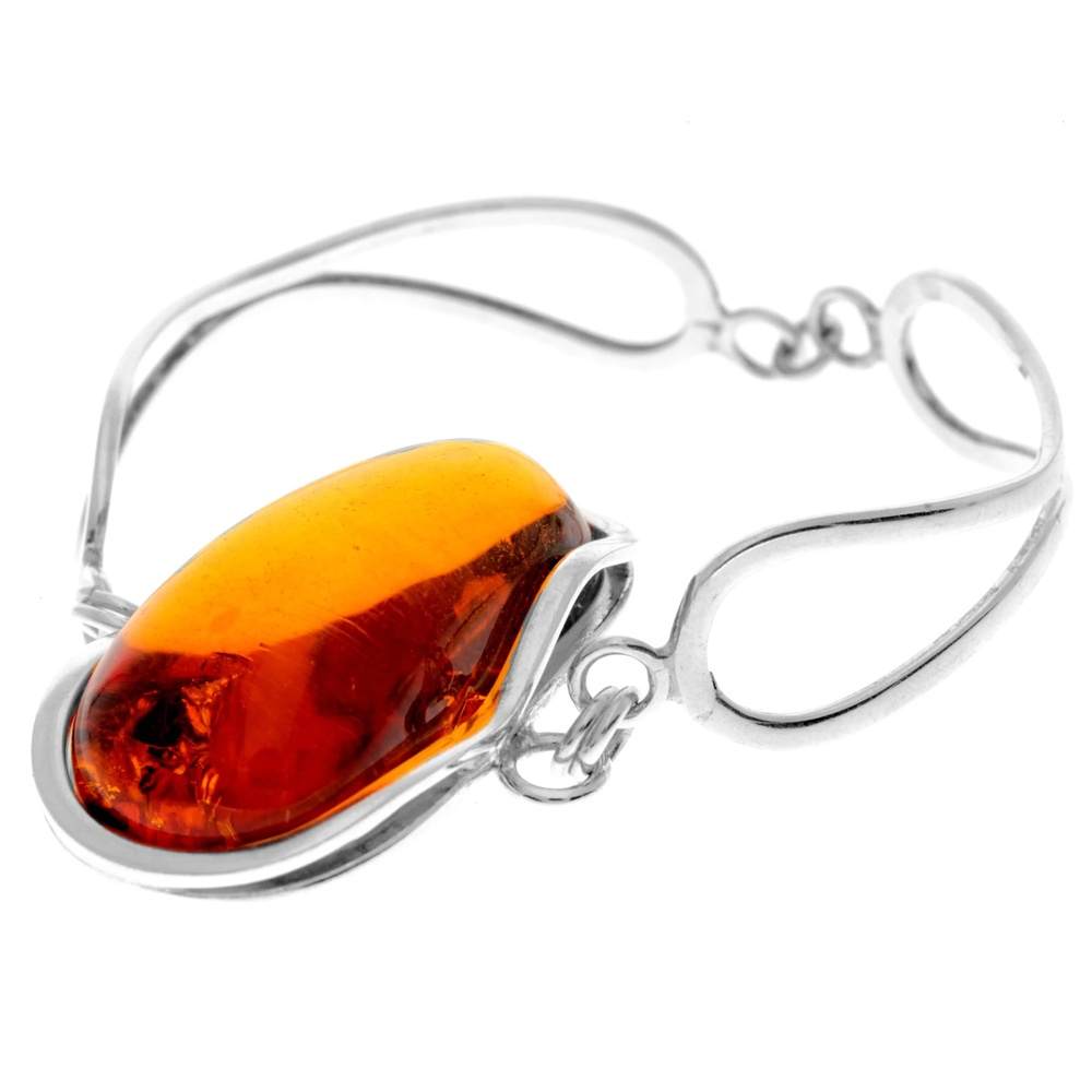 925 Sterling Silver & Genuine Cognac Baltic Amber Exclusive Bangle - BL0171