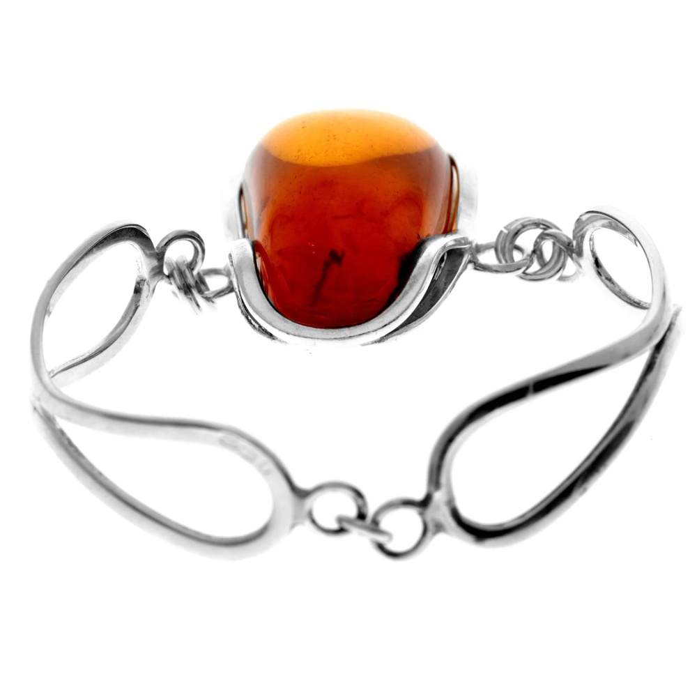 925 Sterling Silver & Genuine Cognac Baltic Amber Exclusive Bangle - BL0171