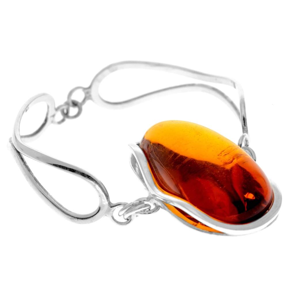 925 Sterling Silver & Genuine Cognac Baltic Amber Exclusive Bangle - BL0171