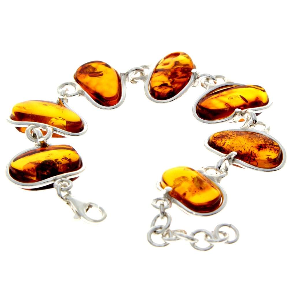 925 Sterling Silver & Genuine Cognac Baltic Amber Exclusive Link Bracelet with extender - BT173