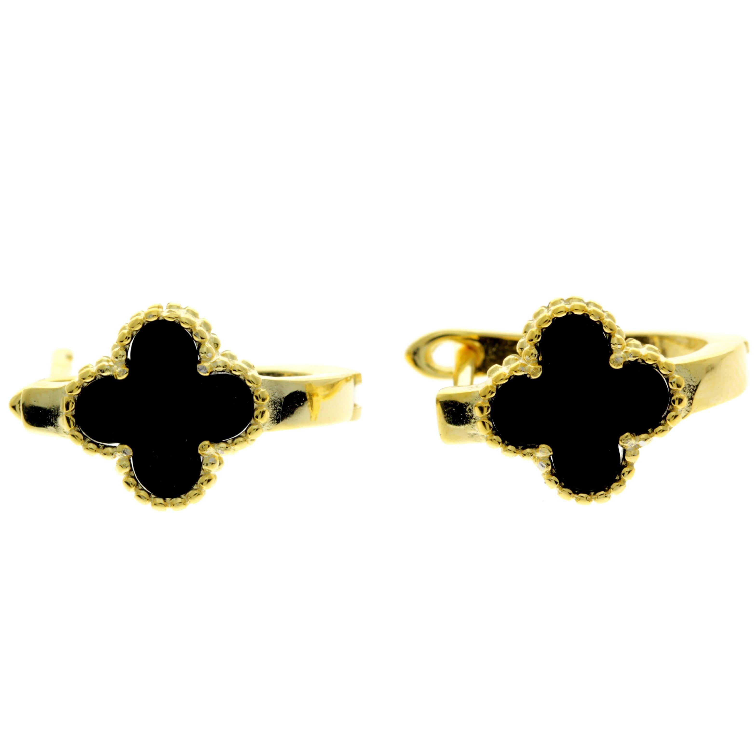 925 Sterling Silver Gold Plated Black Clover  Earrings  -CH-1107-GP-E