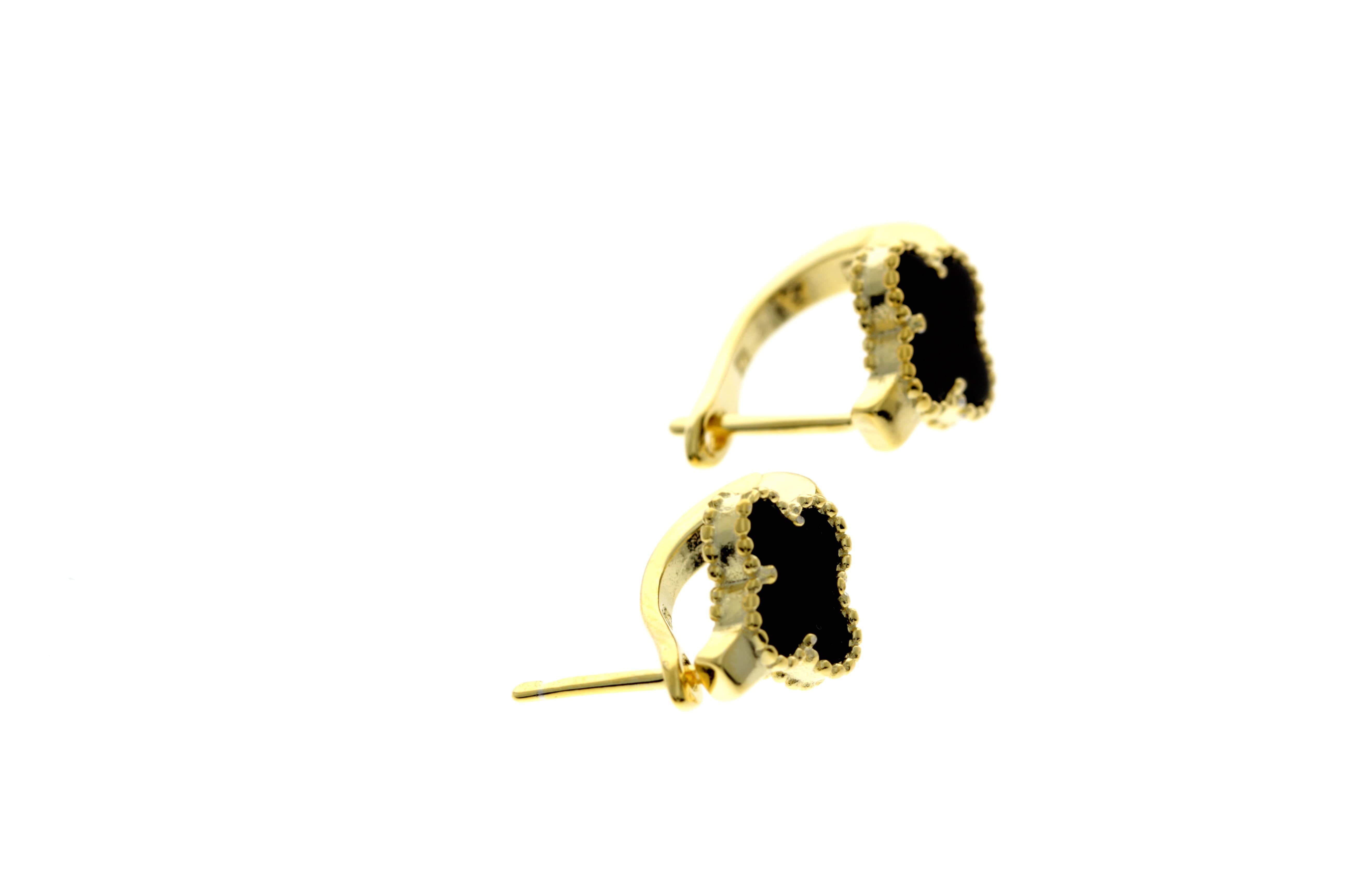 925 Sterling Silver Gold Plated Black Clover  Earrings  -CH-1107-GP-E