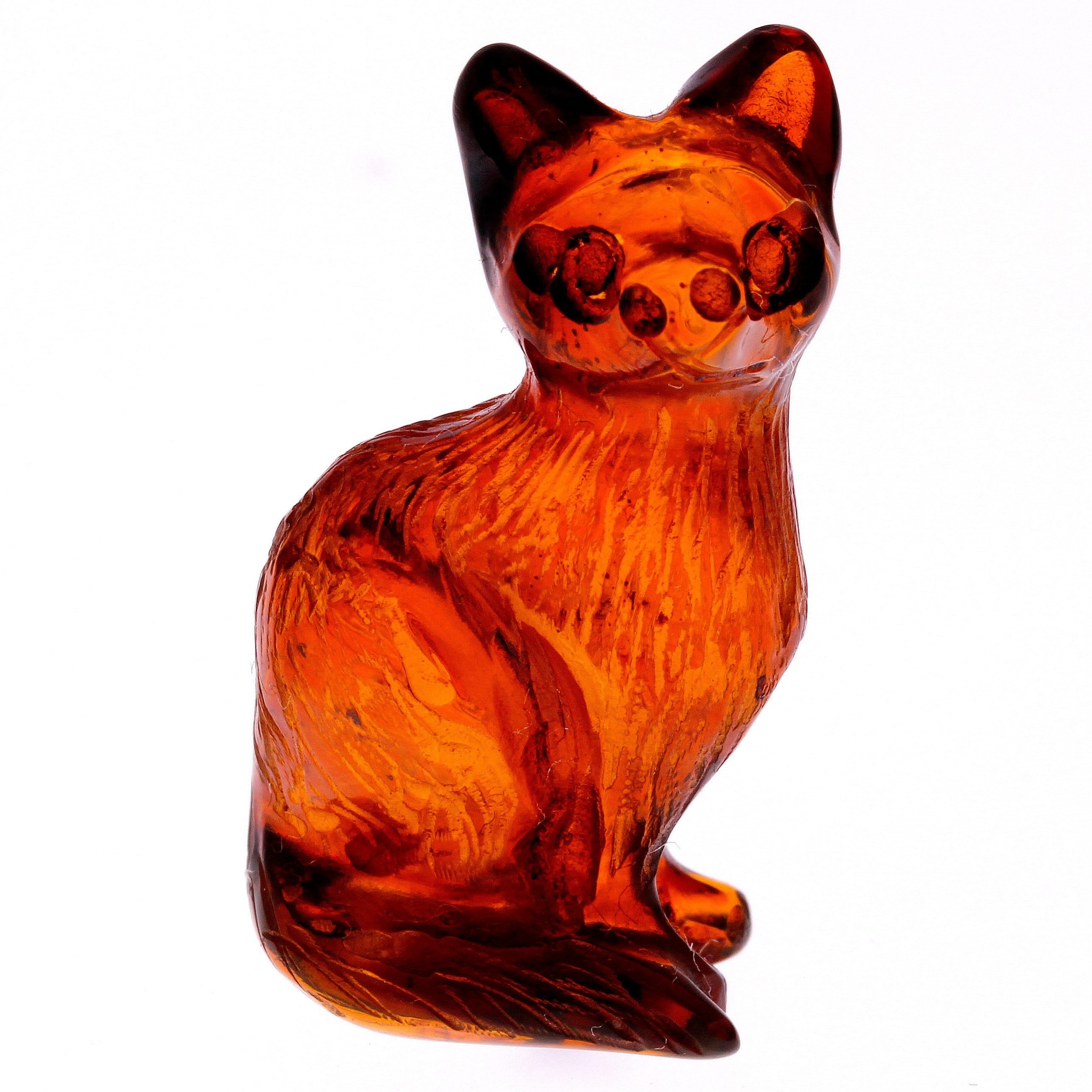 Figurine Superb Quality Handmade Natural Carved Cat made of Genuine Baltic Amber - CRV50
