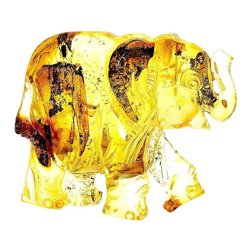 Figurine Superb Quality Handmade Natural Carved Elephant made of Genuine Baltic Amber - CRV63