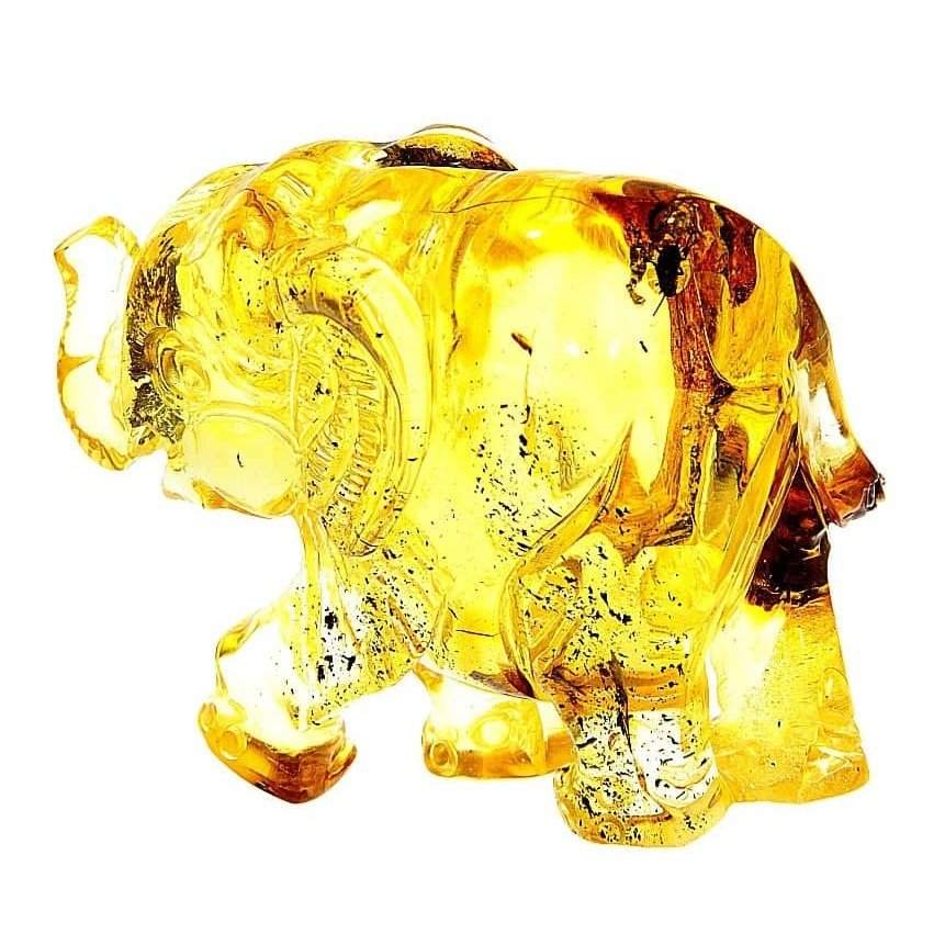 Figurine Superb Quality Handmade Natural Carved Elephant made of Genuine Baltic Amber - CRV63