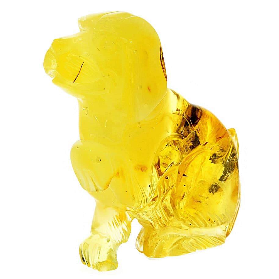 Figurine Superb Quality Handmade Natural Carved Dog made of Genuine Baltic Amber - CRV64