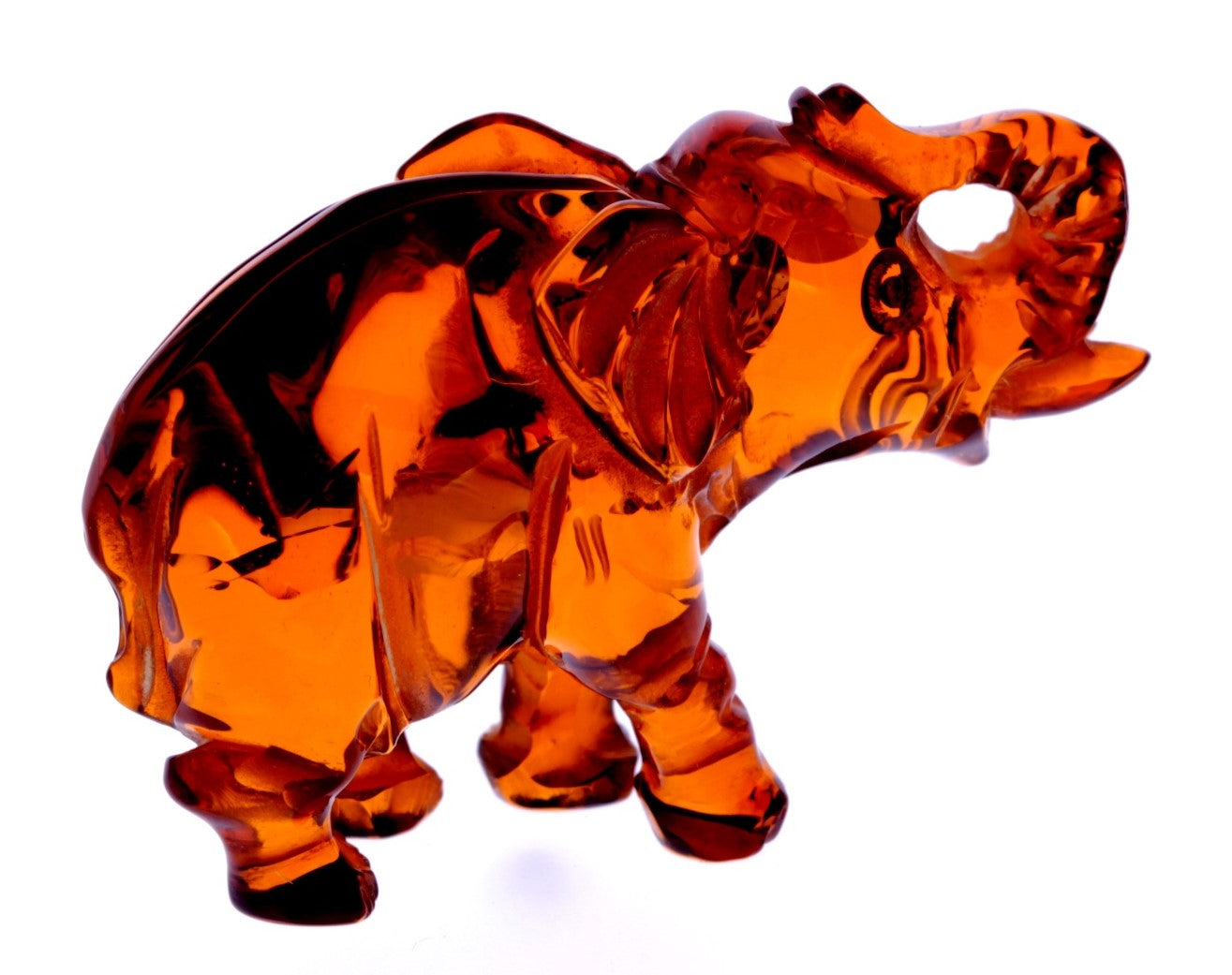 Figurine Superb Quality Handmade Natural Carved Elephant made of Genuine Baltic Amber - CRV72