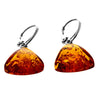925 Sterling Silver & Genuine Baltic Amber Modern Drop Lever Back Earrings - E087