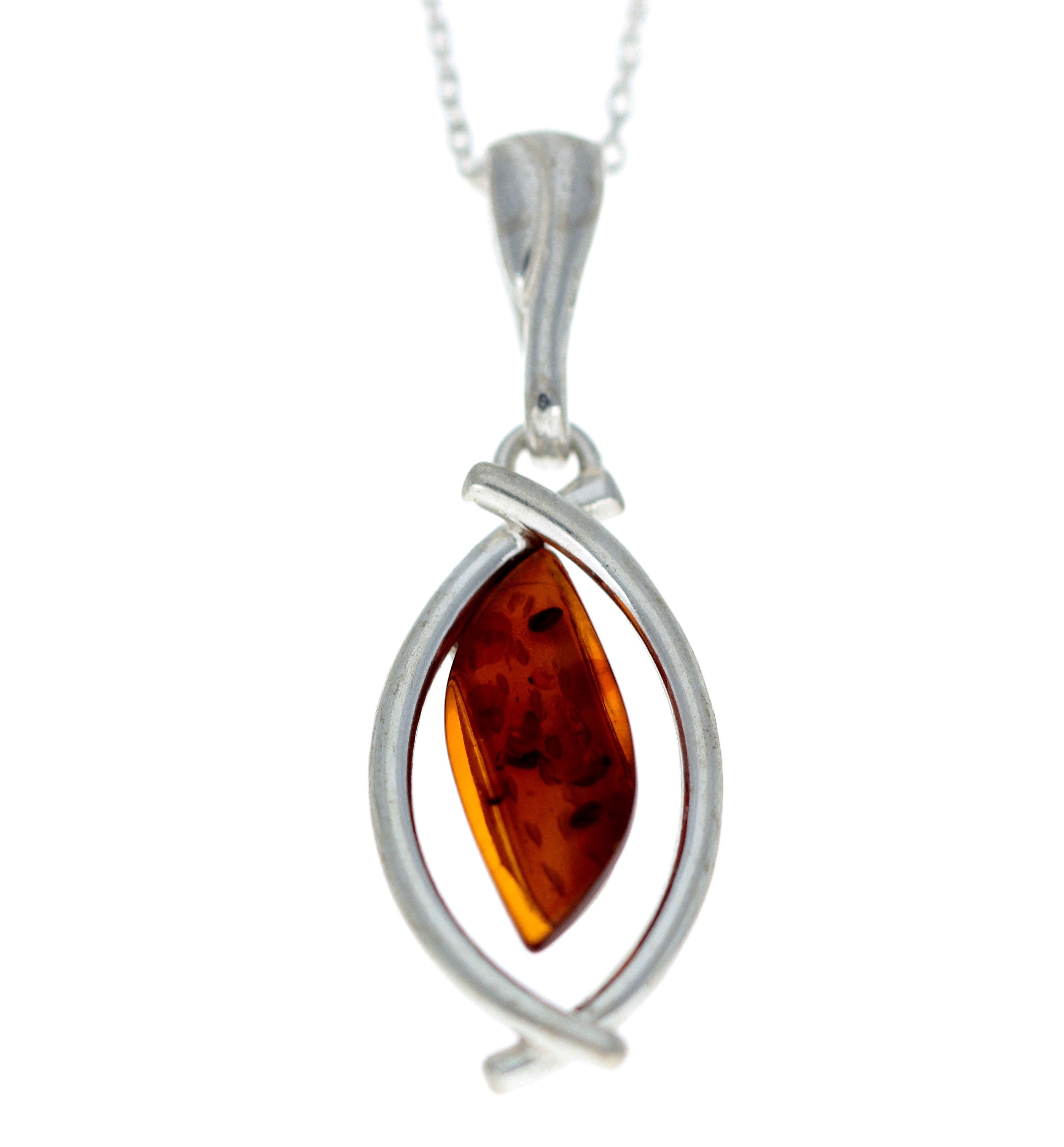 925 Sterling Silver & Genuine Baltic Amber Classic Pendant - G200