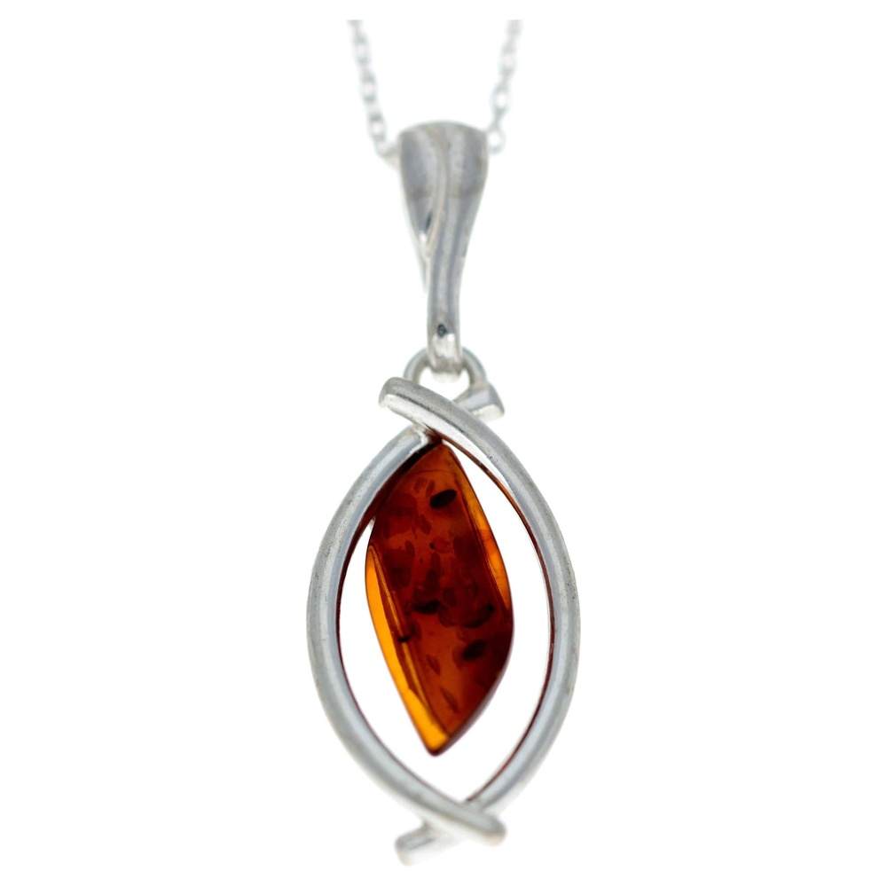 925 Sterling Silver & Genuine Baltic Amber Classic Pendant - G200