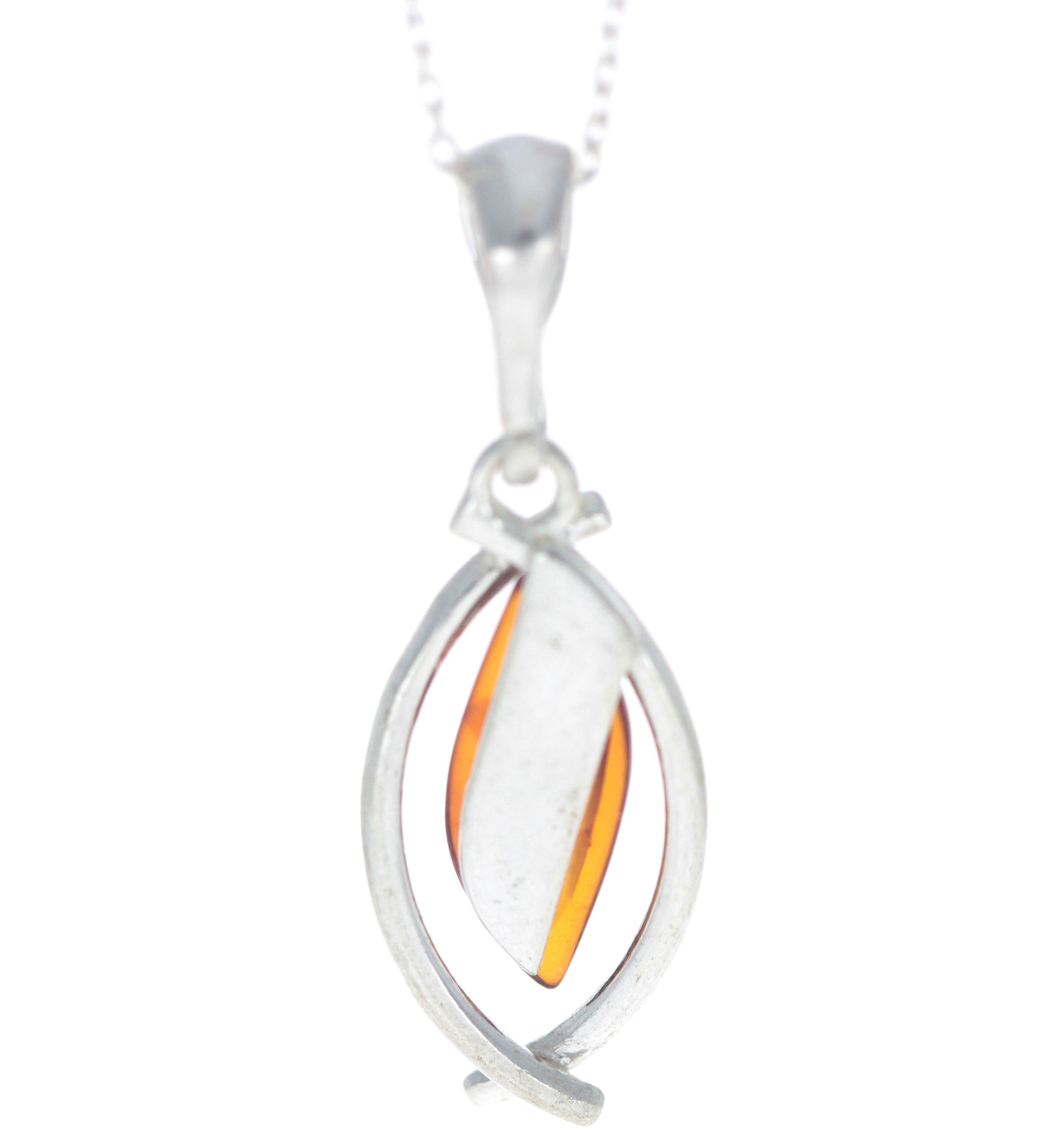 925 Sterling Silver & Genuine Baltic Amber Classic Pendant - G200