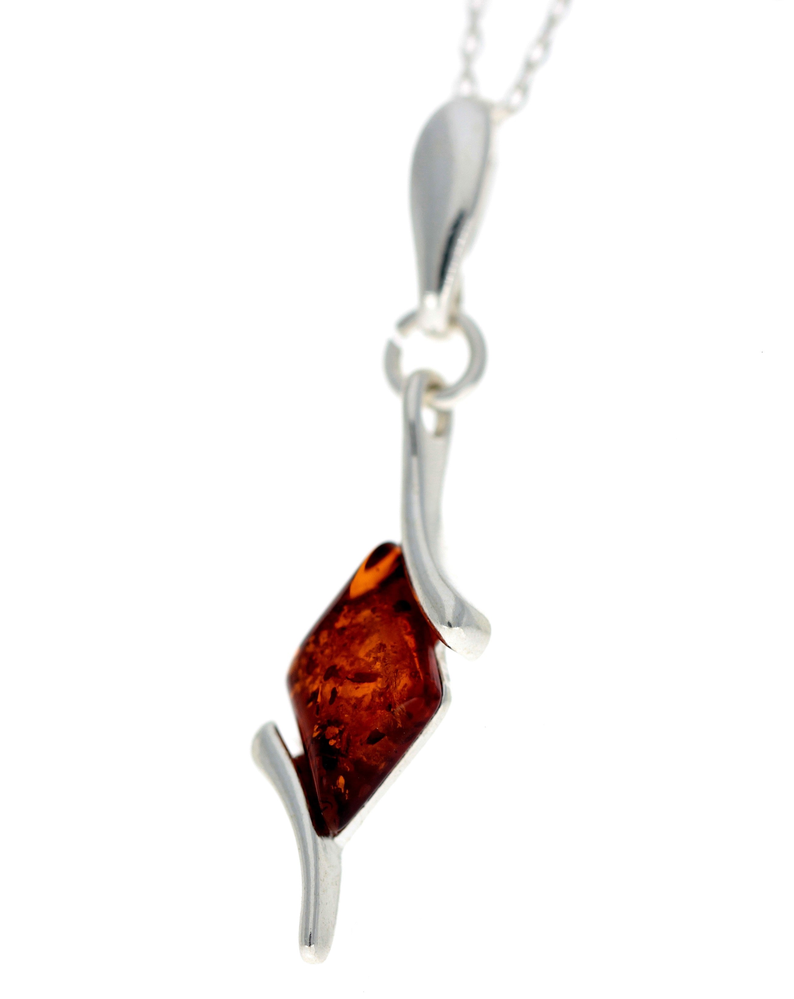 925 Sterling Silver & Genuine Baltic Amber Classic Pendant - G204