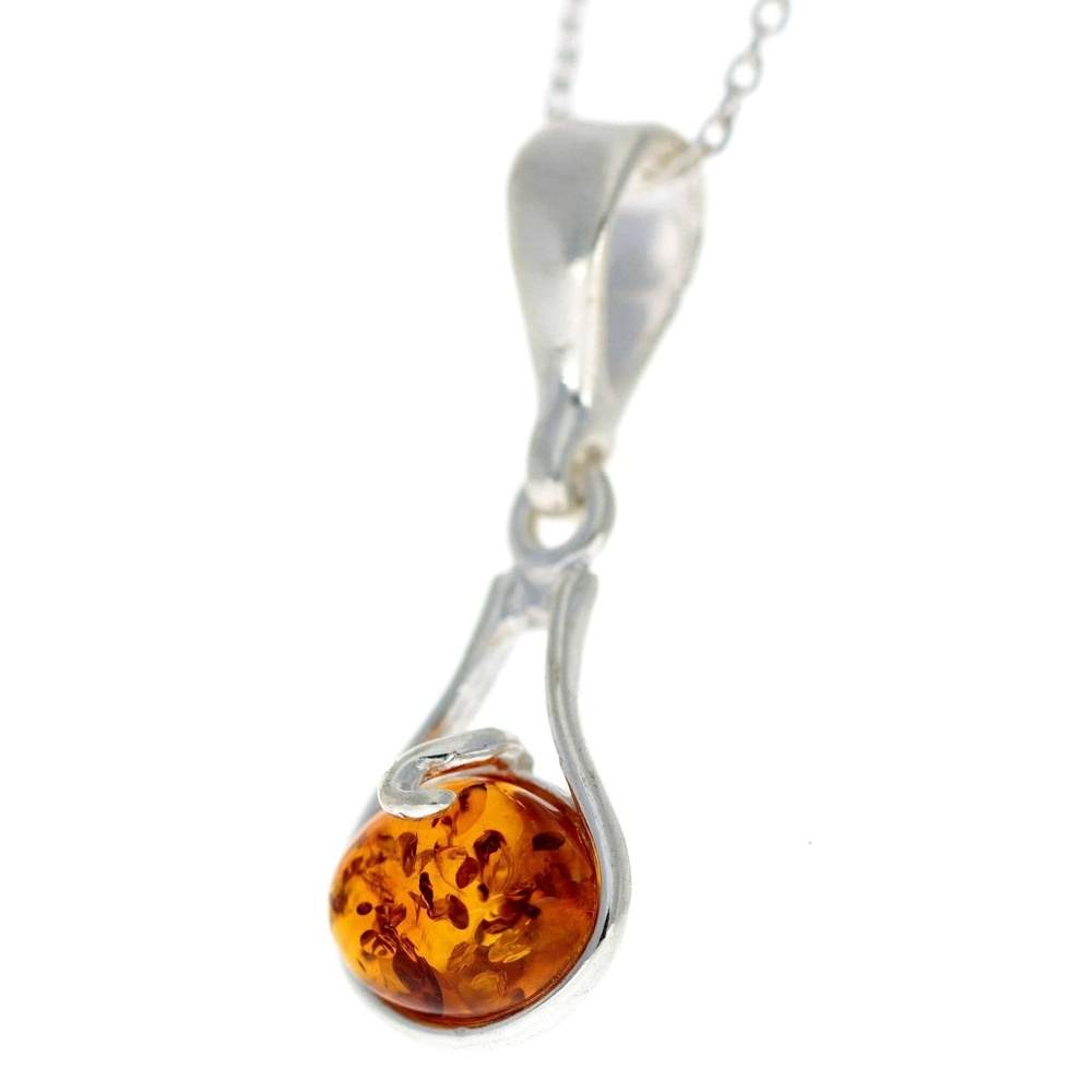 925 Sterling Silver & Genuine Baltic Amber Classic Pendant - G210