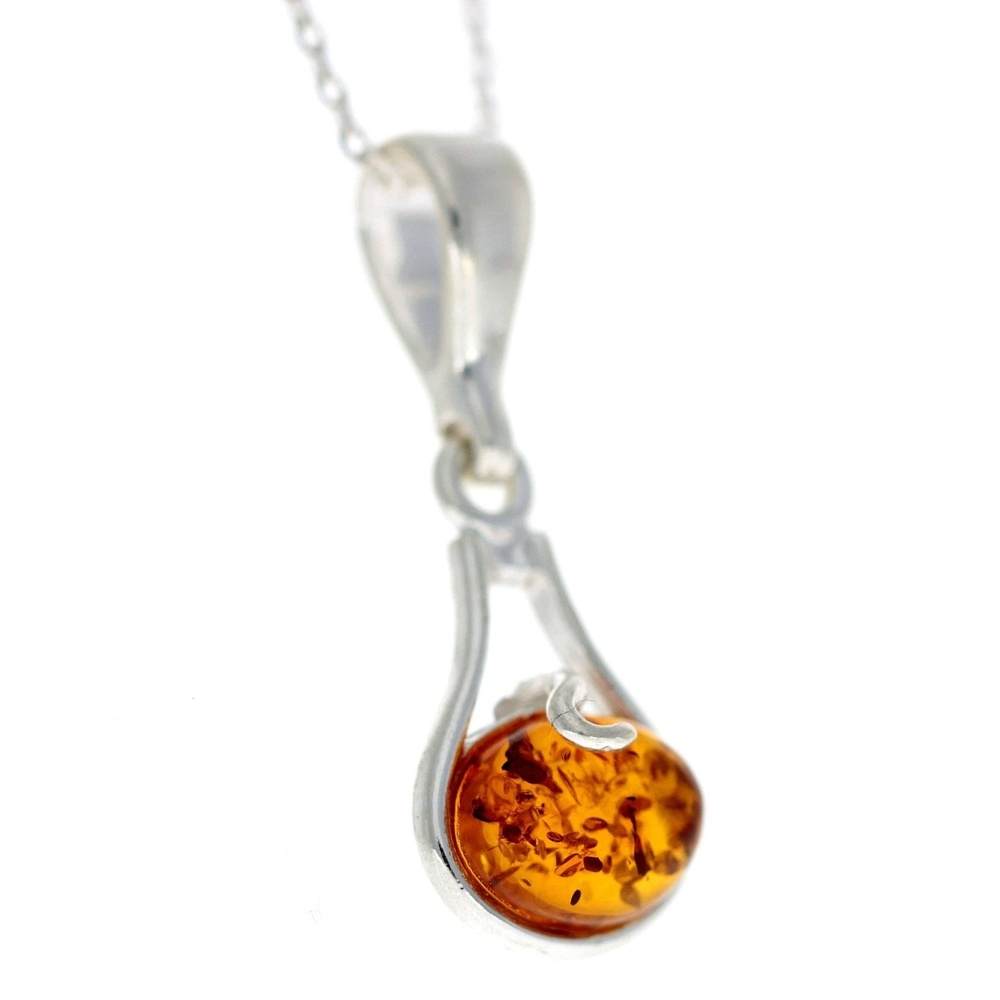 925 Sterling Silver & Genuine Baltic Amber Classic Pendant - G210