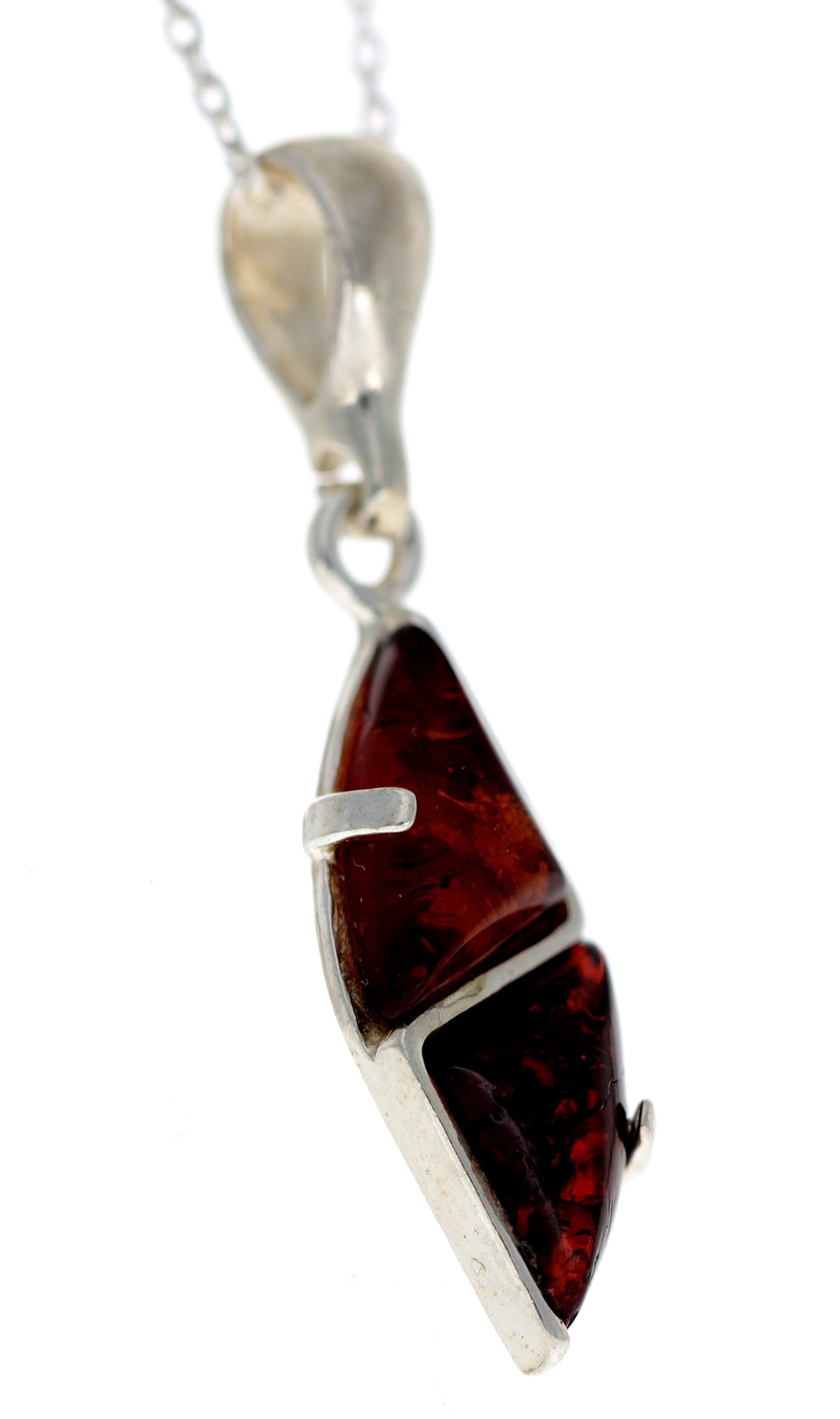 925 Sterling Silver & Genuine Baltic Amber Two Triangle Stones Pendant - G211