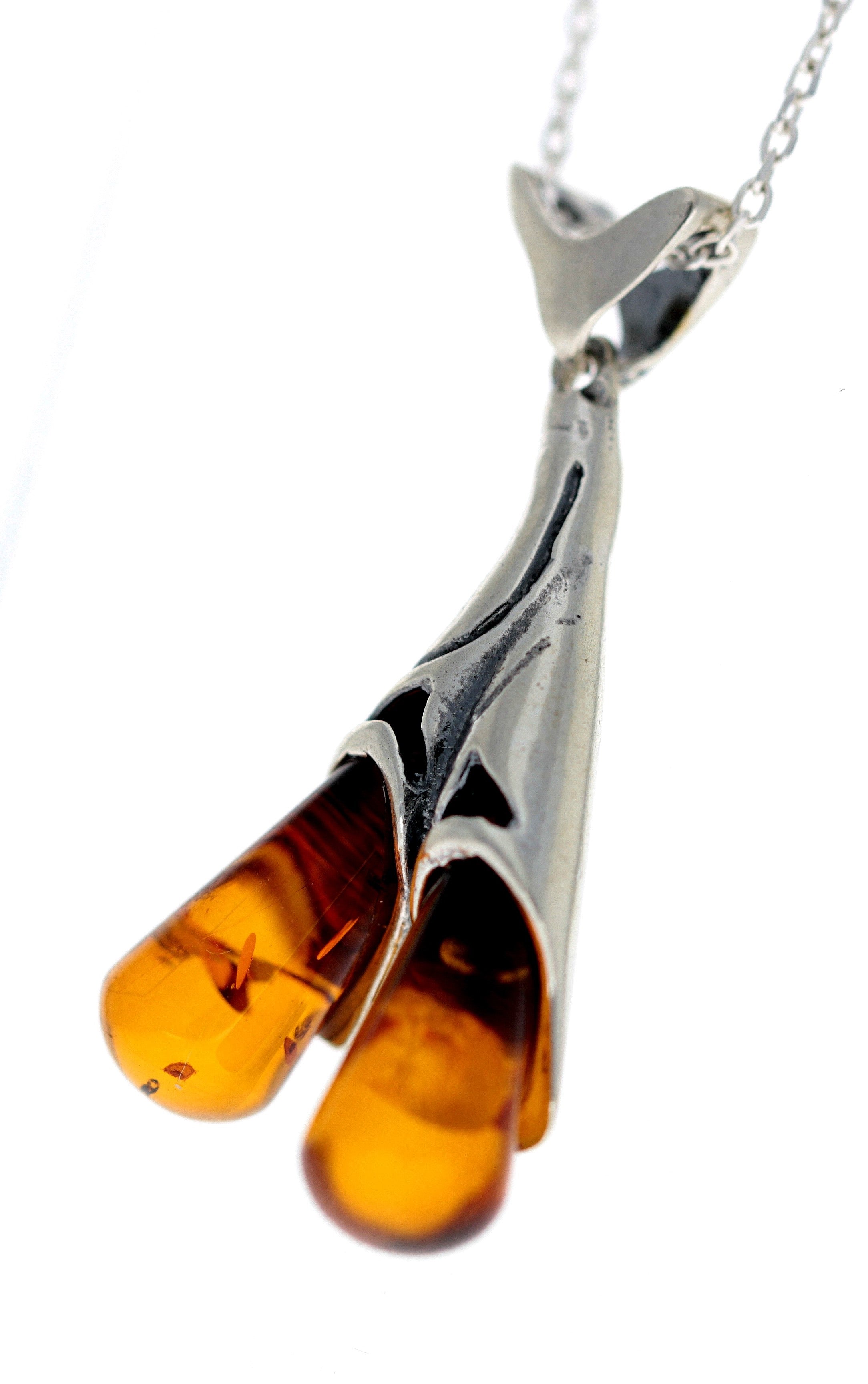 925 Sterling Silver & Genuine Baltic Amber Modern Pendant - G219