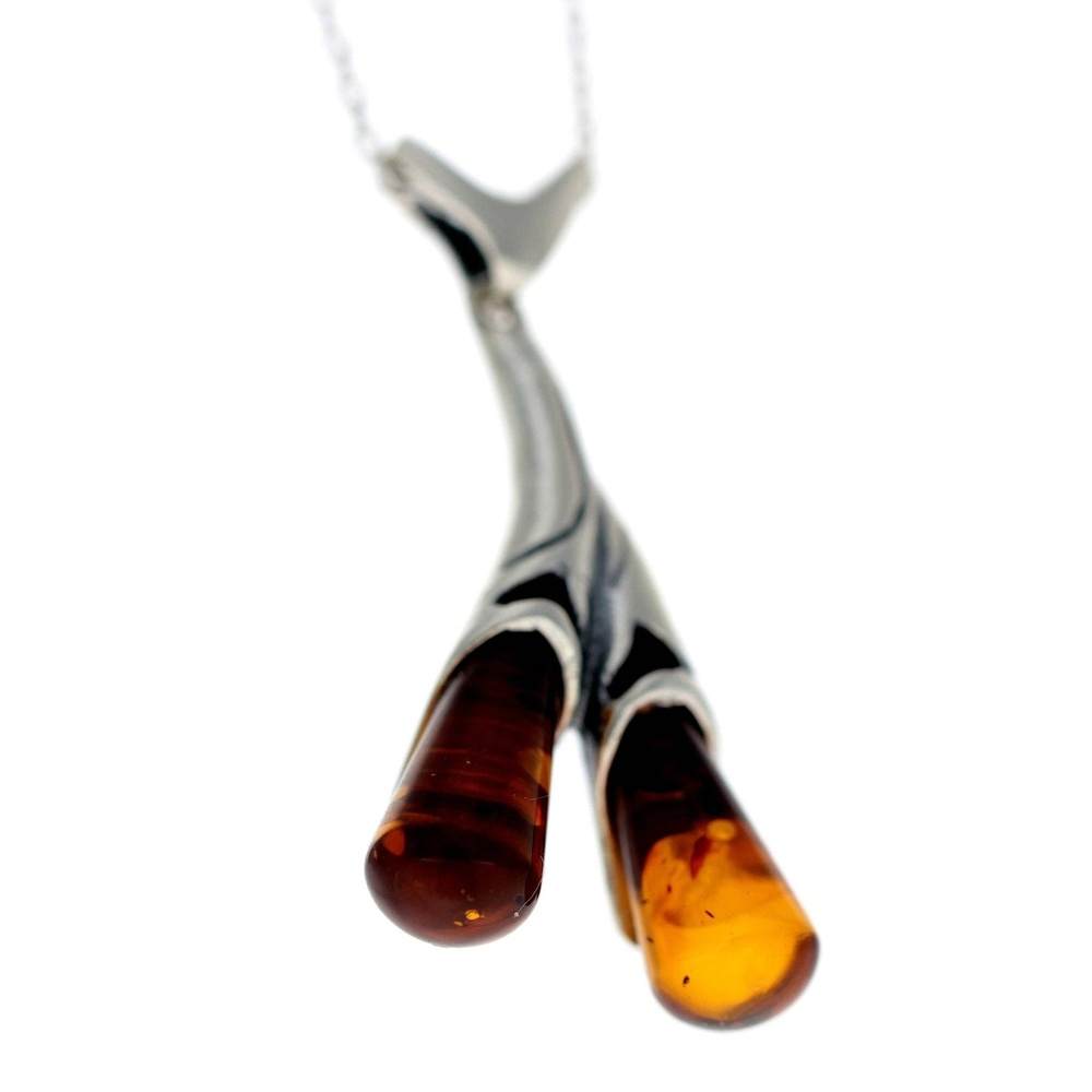 925 Sterling Silver & Genuine Baltic Amber Modern Pendant - G219