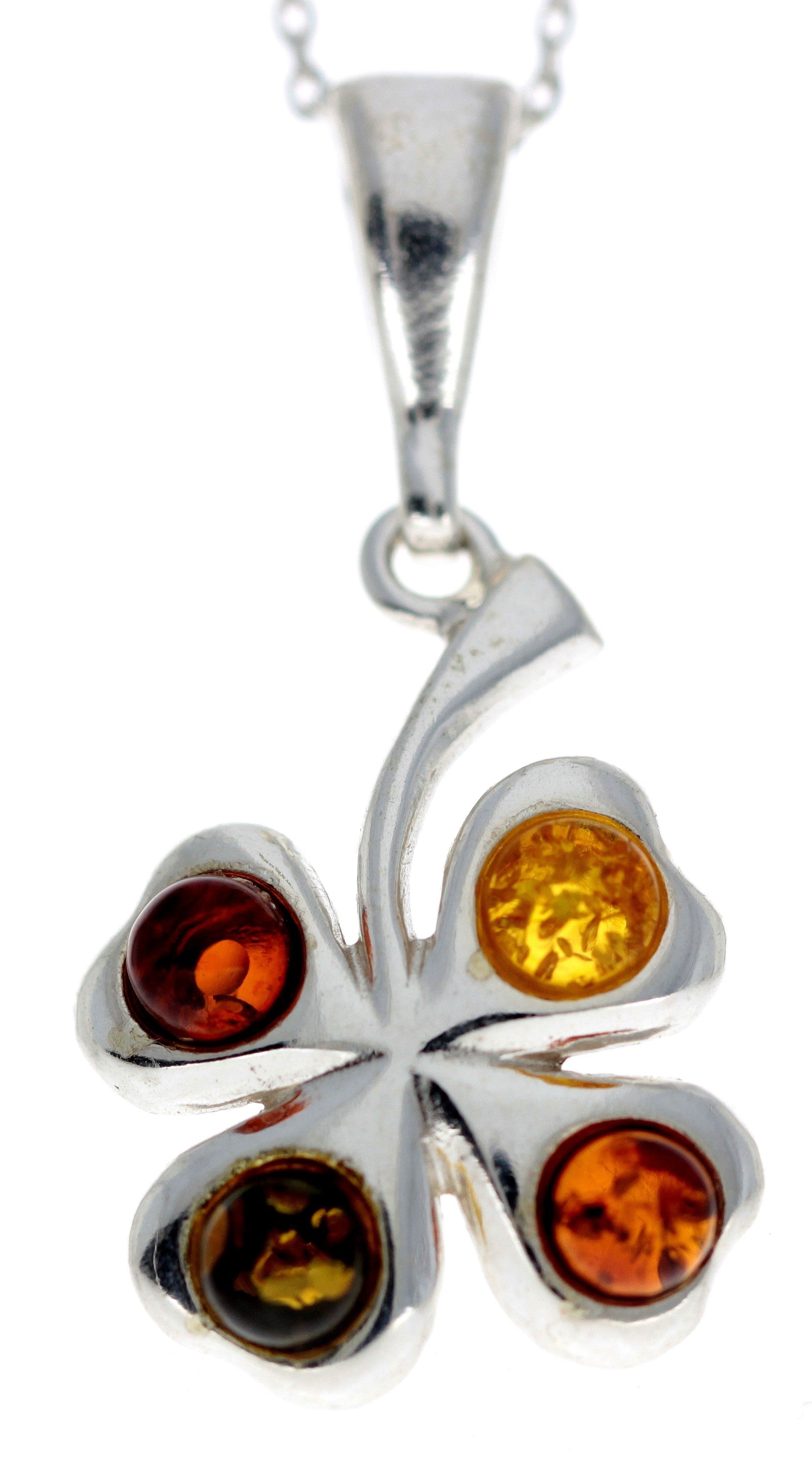 925 Sterling Silver Lucky Clover Pendant with Baltic Amber - G222