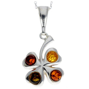 925 Sterling Silver Lucky Clover Pendant with Baltic Amber - G222