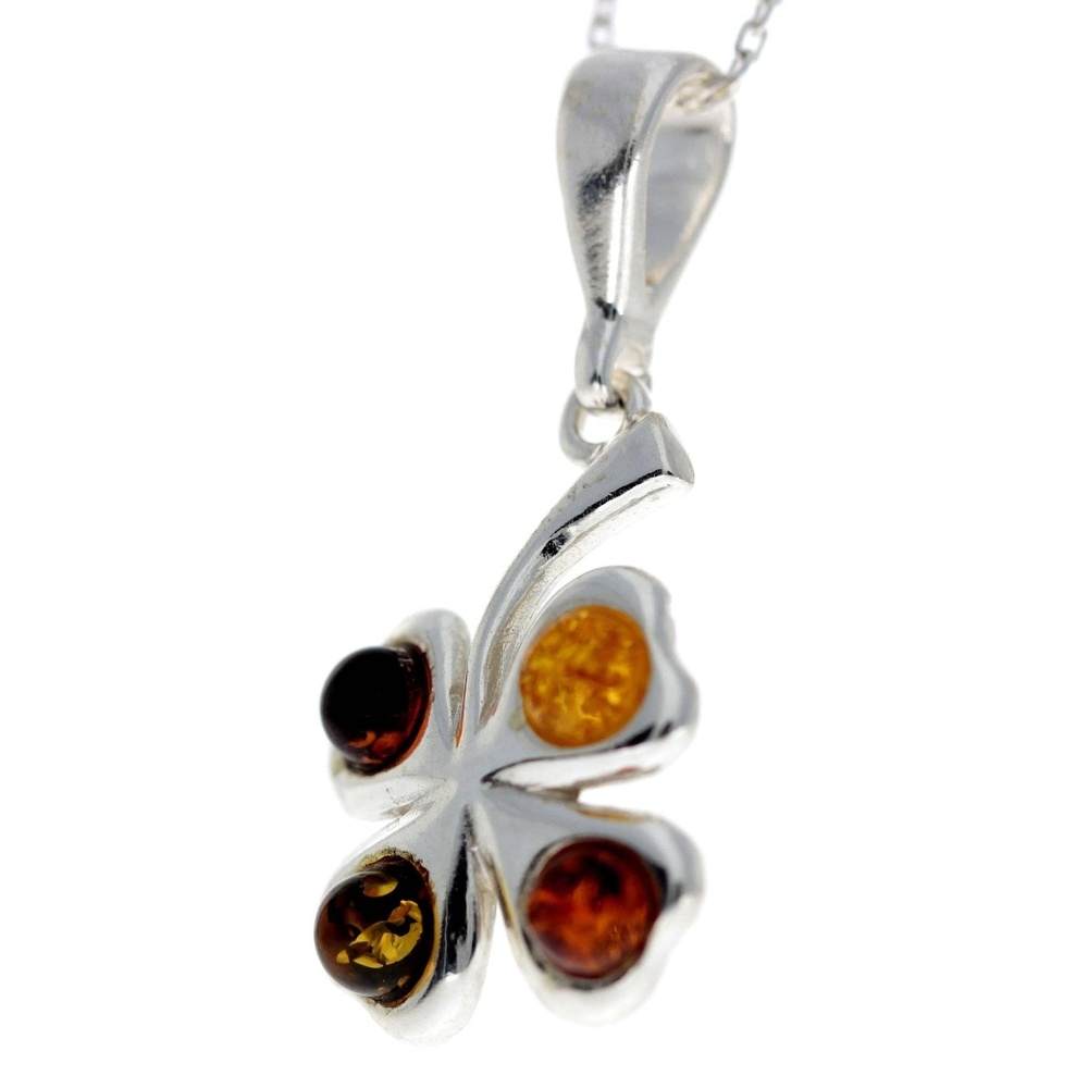 925 Sterling Silver Lucky Clover Pendant with Baltic Amber - G222