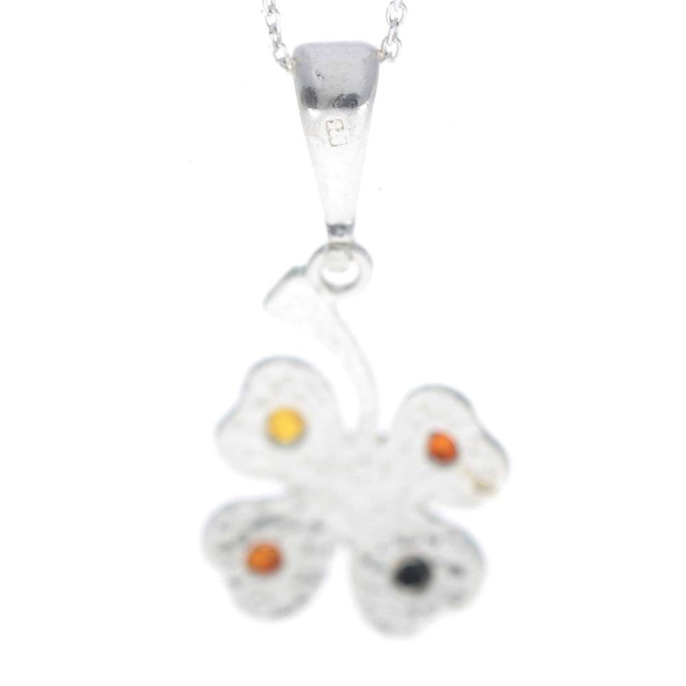 925 Sterling Silver Lucky Clover Pendant with Baltic Amber - G222