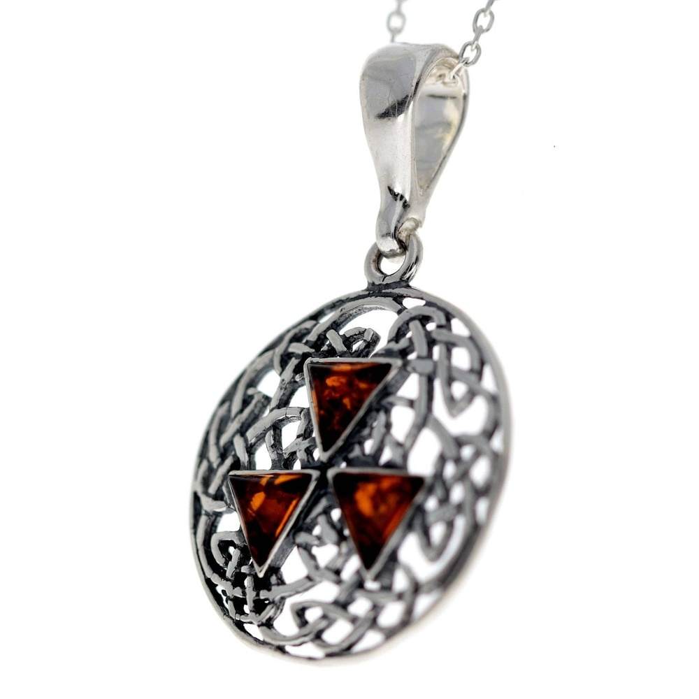 925 Sterling Silver & Genuine Baltic Amber Modern Medalion Pendant G228