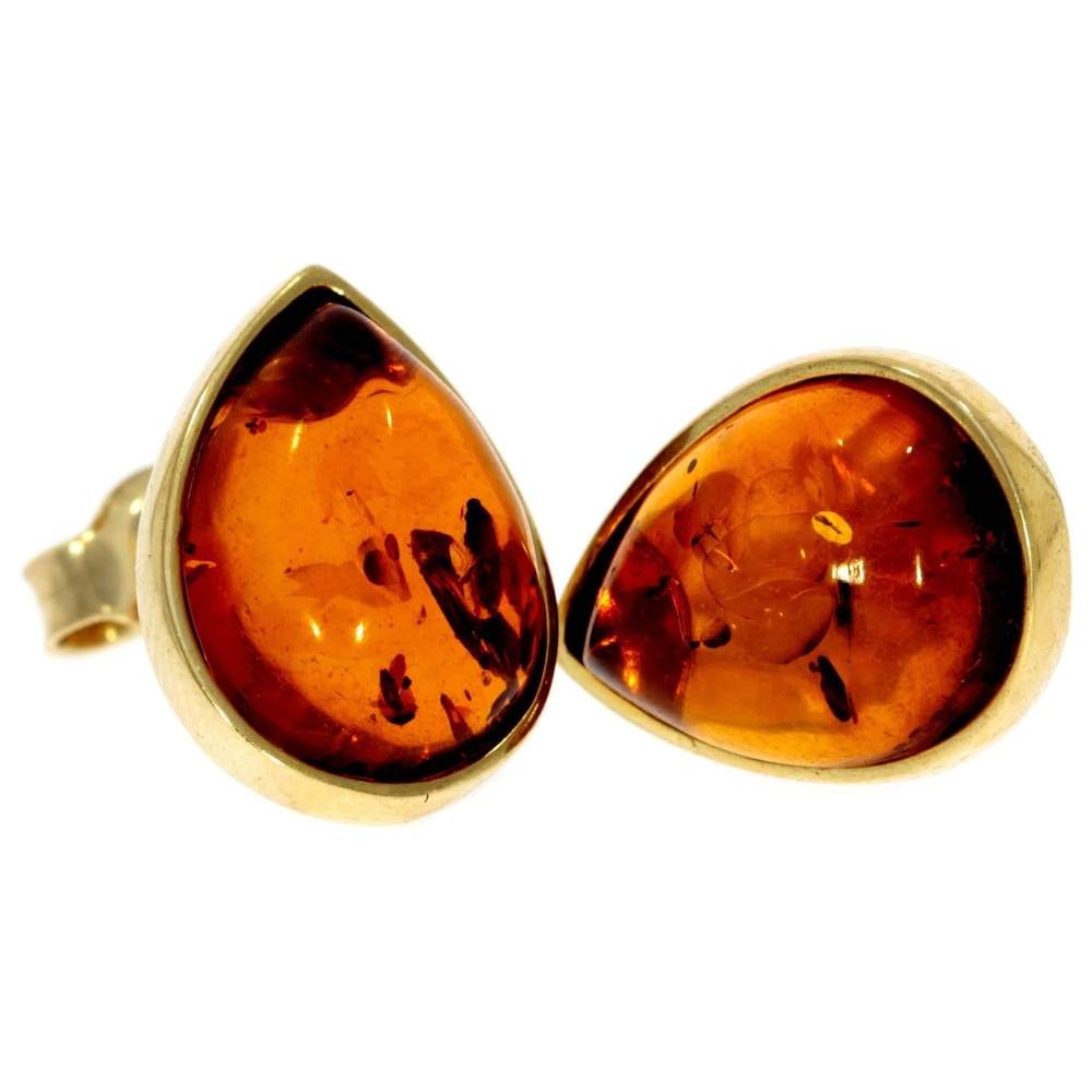 Genuine Baltic Amber and 9ct Gold Studs Classic Teardrop Earrings - GE006