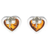 925 Sterling Silver & Genuine Baltic Amber Classic Heart Studs Earrings - GL040