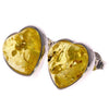 925 Sterling Silver & Genuine Baltic Amber Classic Heart Studs Earrings - GL040