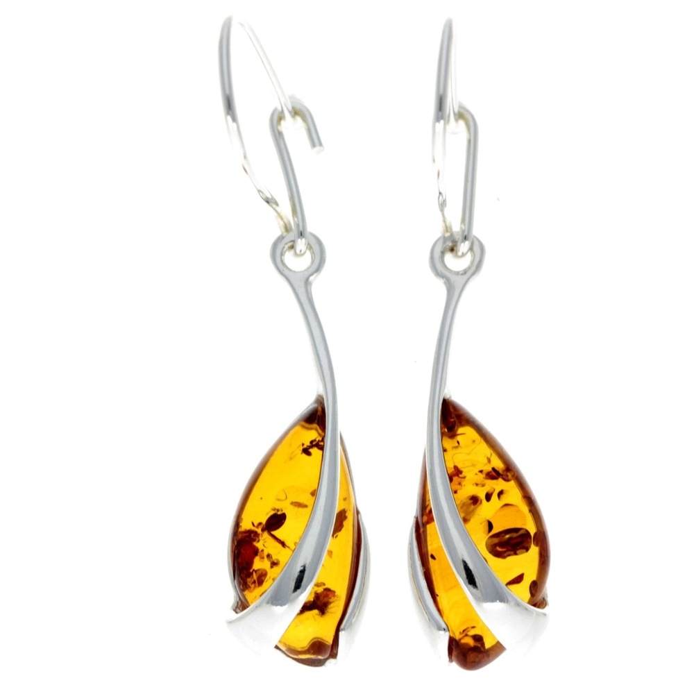 Sterling Silver with Amber Modern Drop Earrings - GL069B