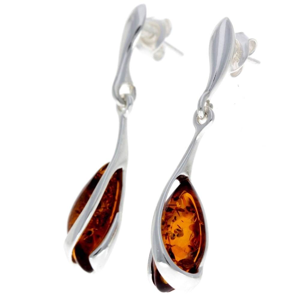 Sterling Silver with Amber Modern Drop Earrings - GL069B