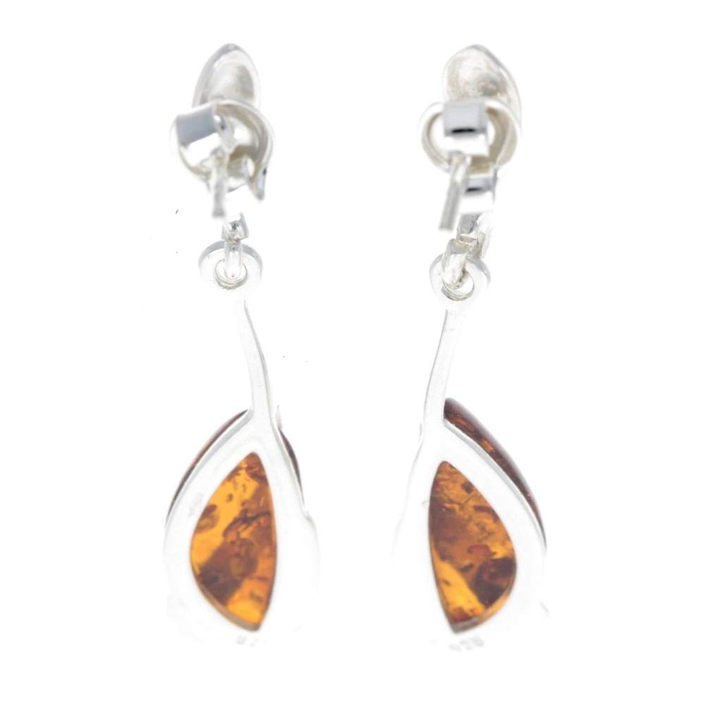 Sterling Silver with Amber Modern Drop Earrings - GL069B