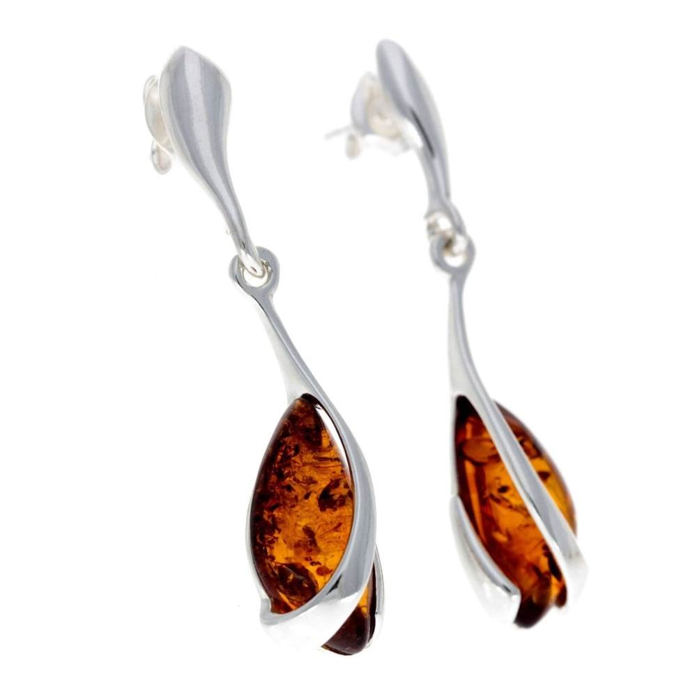 Sterling Silver with Amber Modern Drop Earrings - GL069B