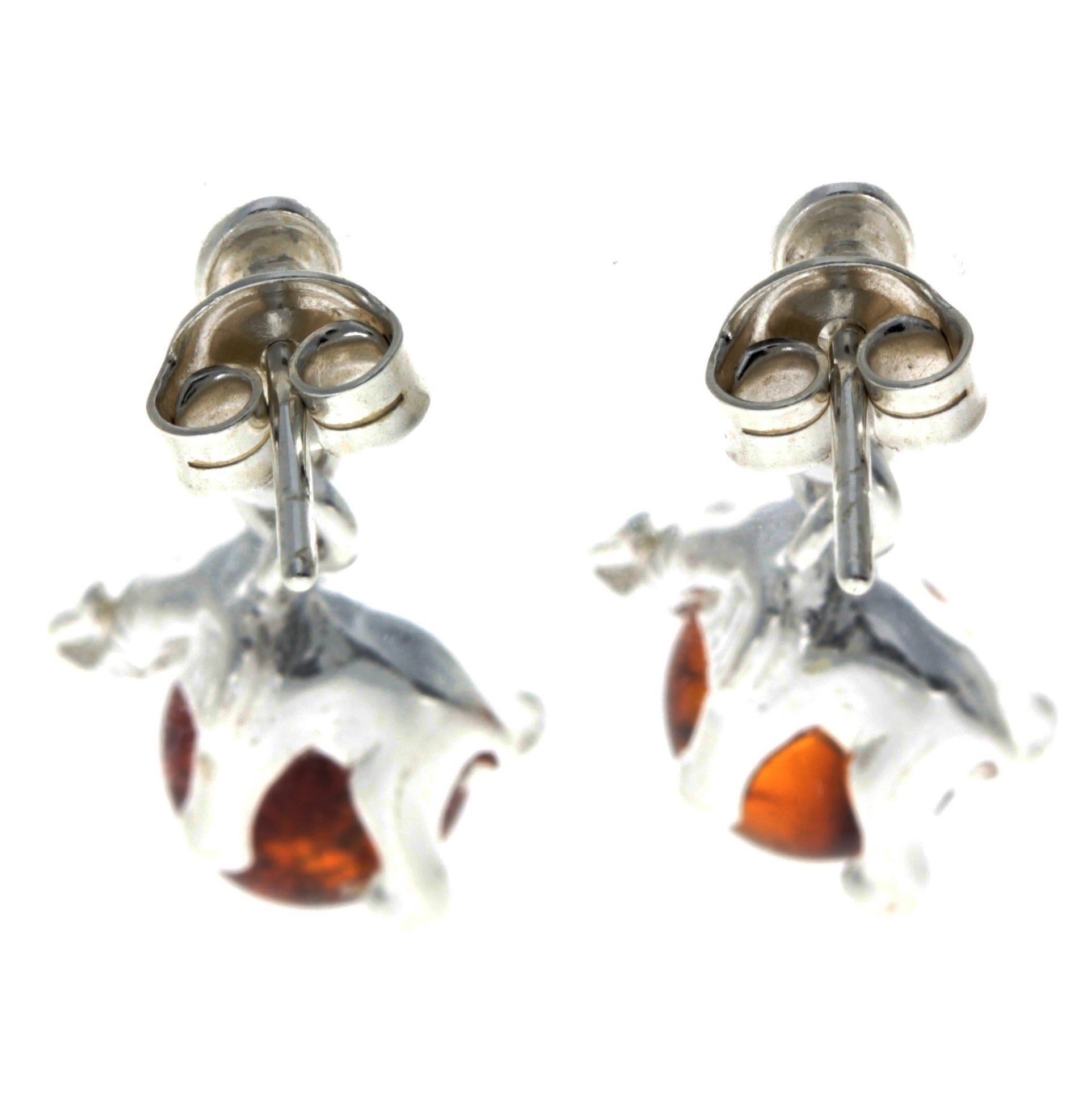 925 Sterling Silver Elephant on Baltic Amber Ball Drop Earrings GL083