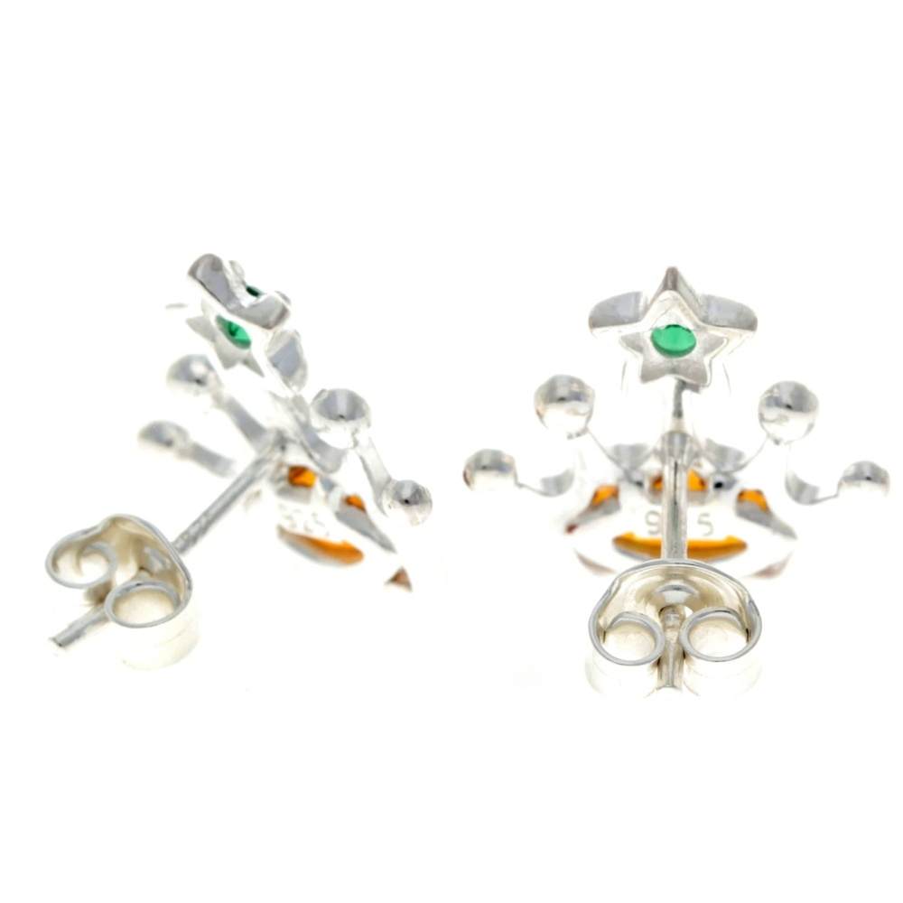 925 Sterling Silver & Genuine Baltic Amber Crown Queen Studs Earrings - GL1003