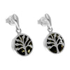 925 Sterling Silver & Genuine Baltic Amber Tree of Life Drop Studs Earrings - GL1004