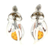 Load image into Gallery viewer, 925 Sterling Silver &amp; Genuine Baltic Amber Drop Studs Modern Earrings - GL1006