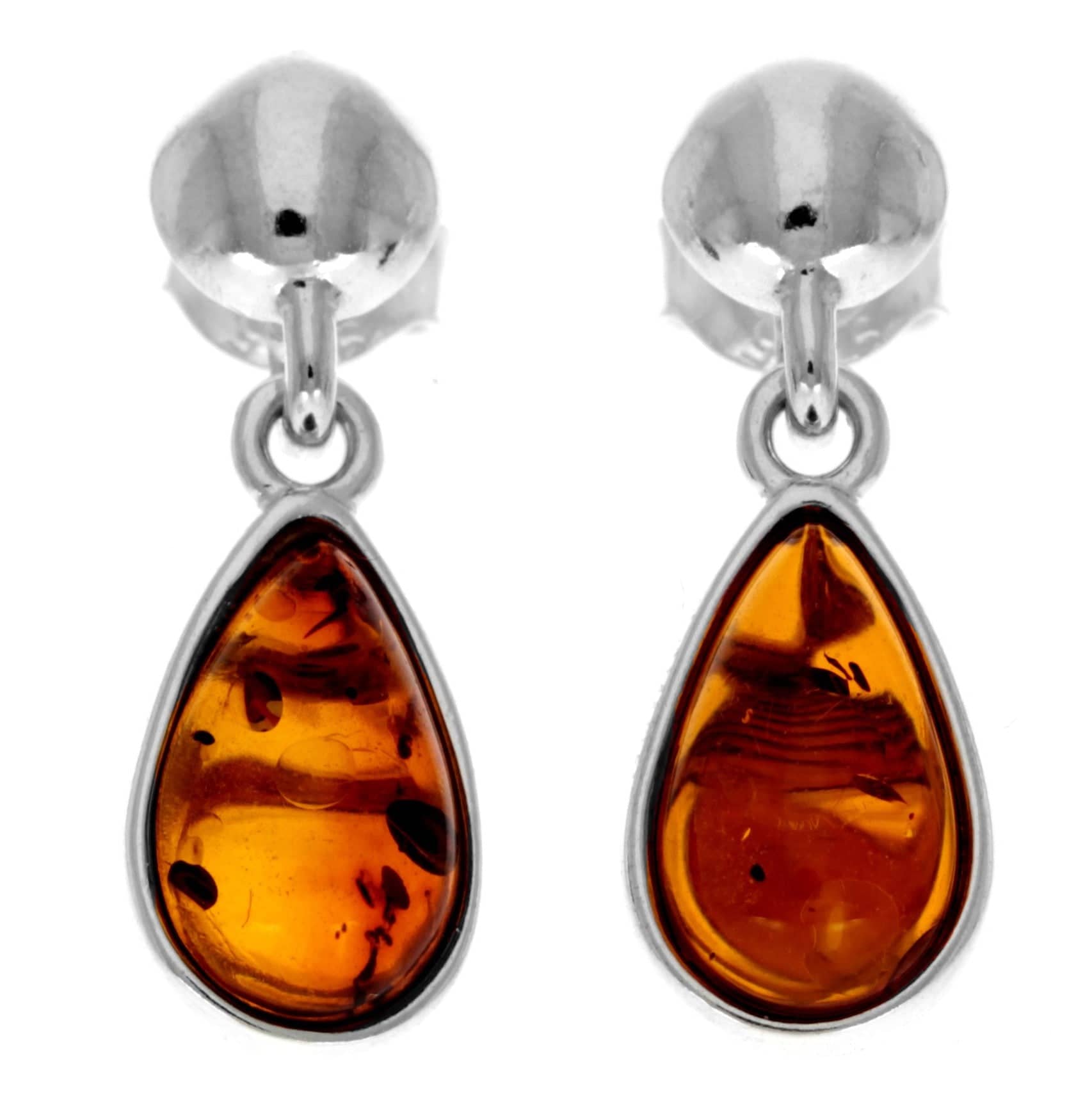 925 Sterling Silver & Genuine Baltic Amber Celtic Classic Drop Earrings - GL1010