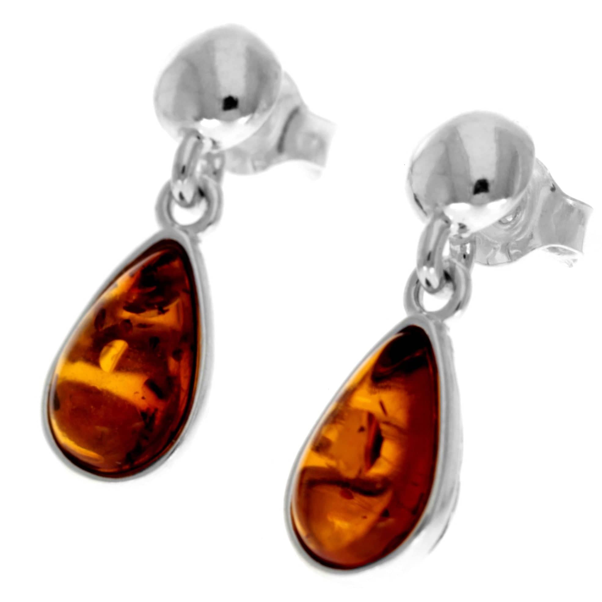 925 Sterling Silver & Genuine Baltic Amber Celtic Classic Drop Earrings - GL1010