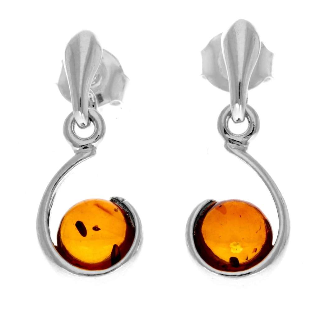 925 Sterling Silver & Genuine Baltic Amber Delicate Drop Earrings - GL1011