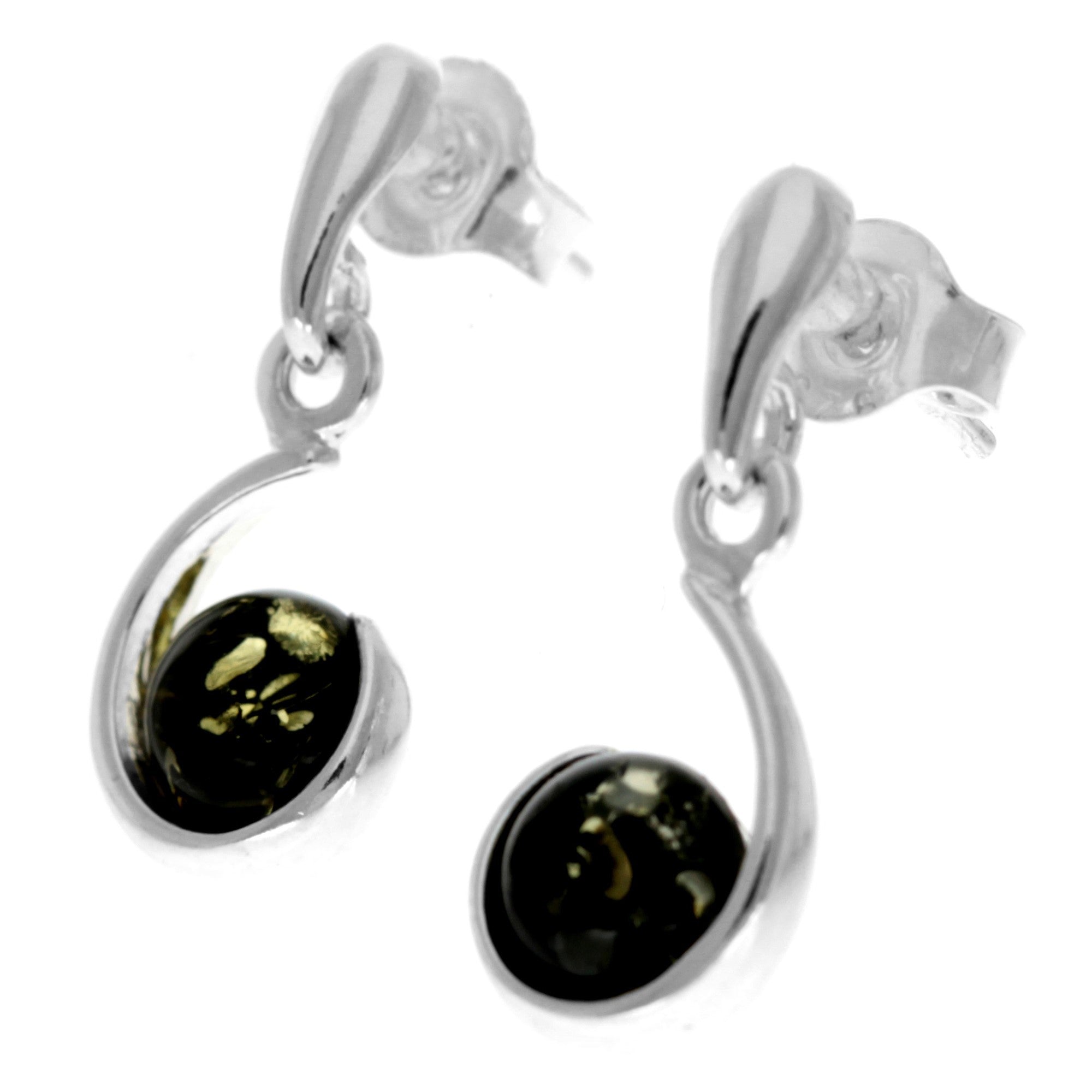 925 Sterling Silver & Genuine Baltic Amber Delicate Drop Earrings - GL1011
