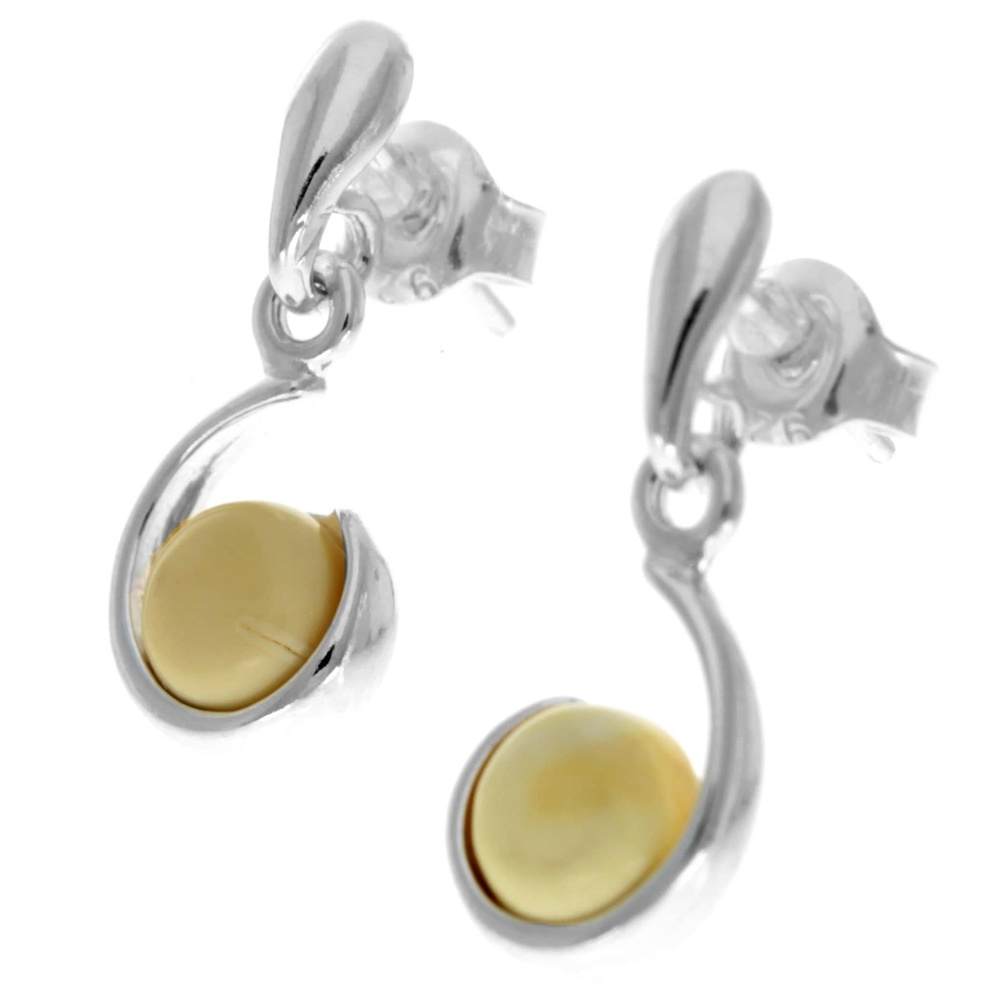 925 Sterling Silver & Genuine Baltic Amber Delicate Drop Earrings - GL1011