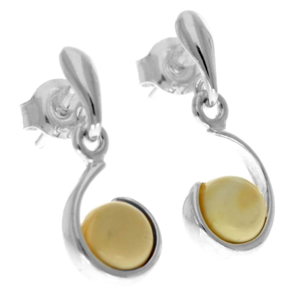 925 Sterling Silver & Genuine Baltic Amber Delicate Drop Earrings - GL1011