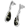 925 Sterling Silver & Genuine Baltic Amber Teardrop Modern Drop Earrings - GL1012