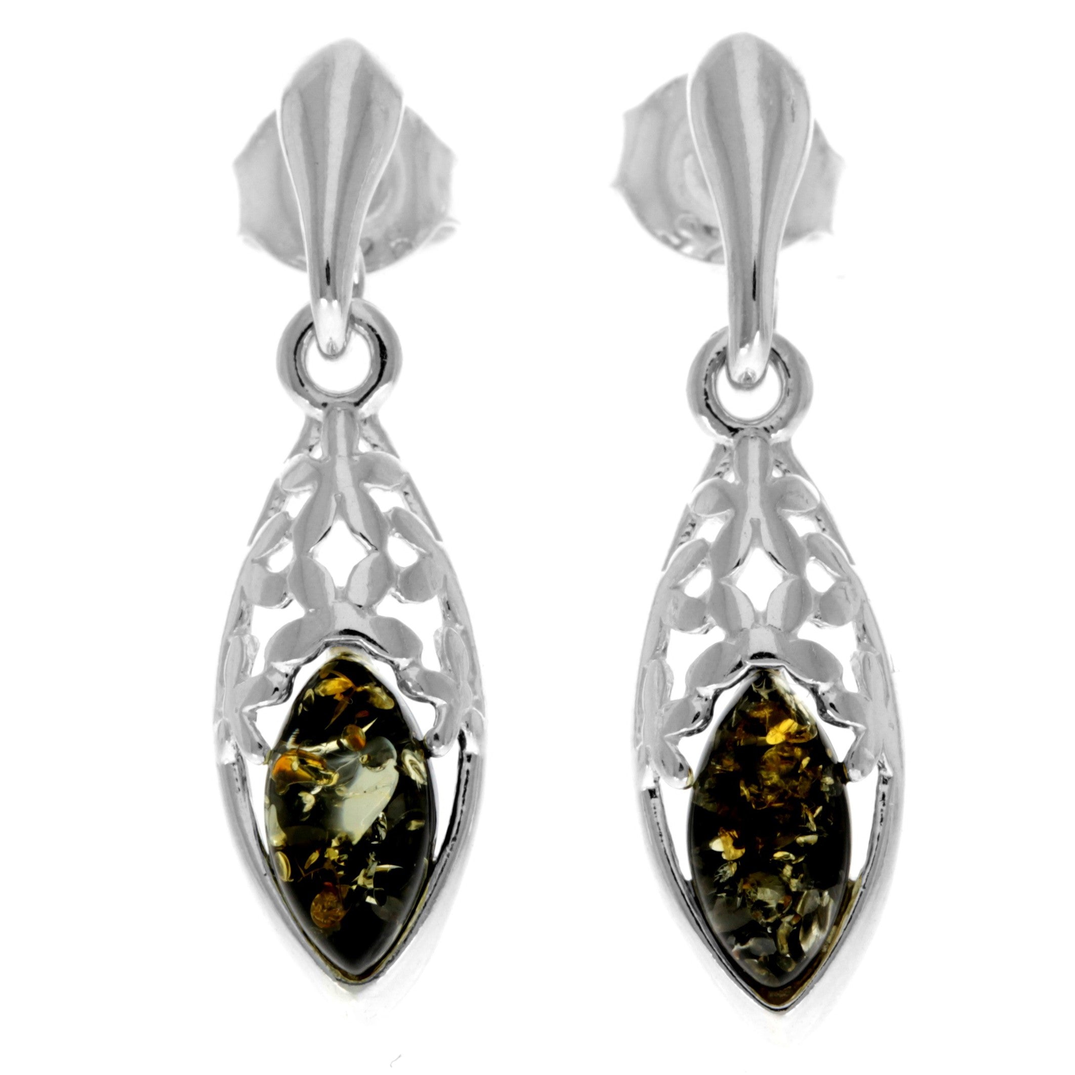 925 Sterling Silver & Genuine Baltic Amber Classic Drop Earrings - GL1013