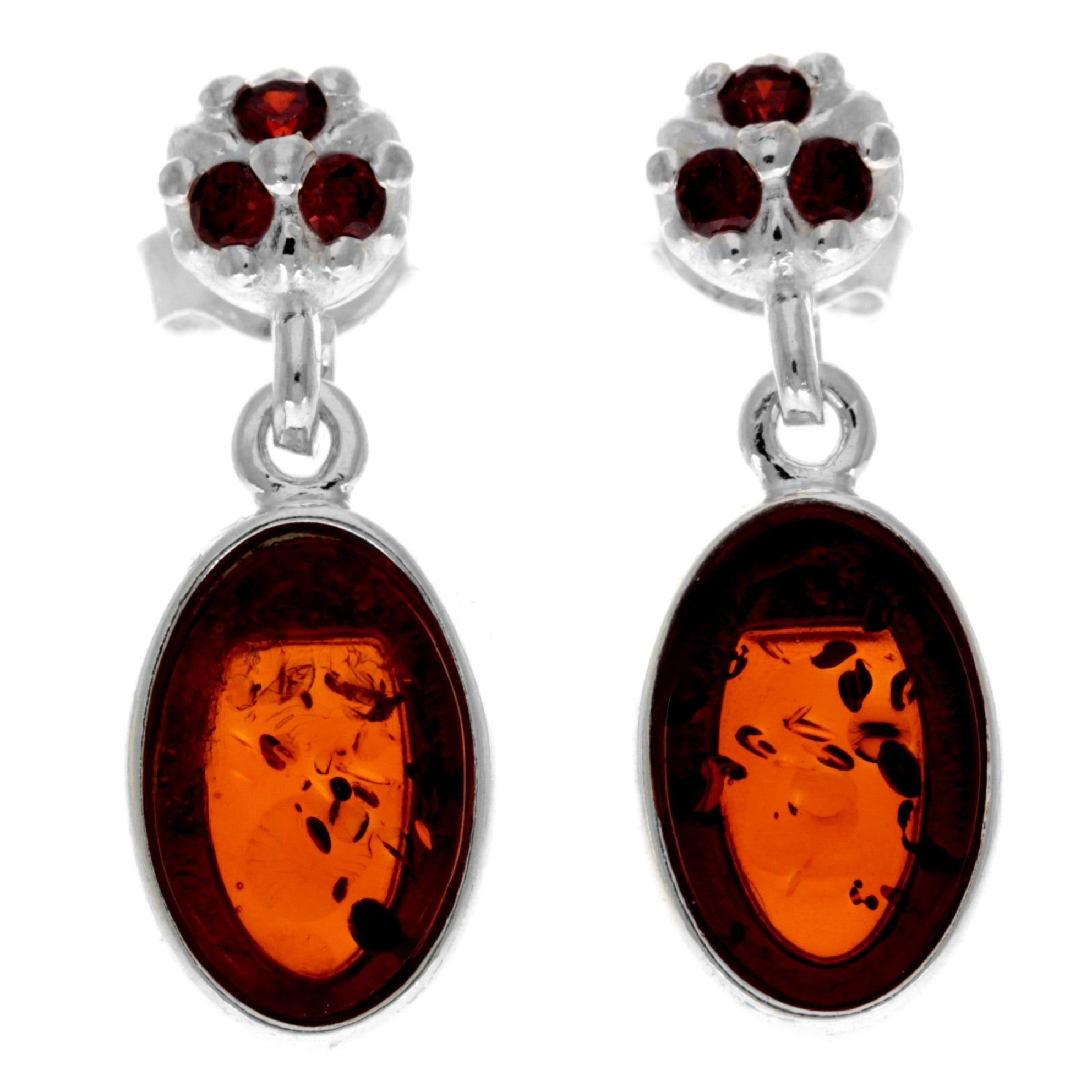 925 Sterling Silver & Genuine Baltic Amber in Combo with Cubic Zirconia Classic Drop Earrings - GL1016